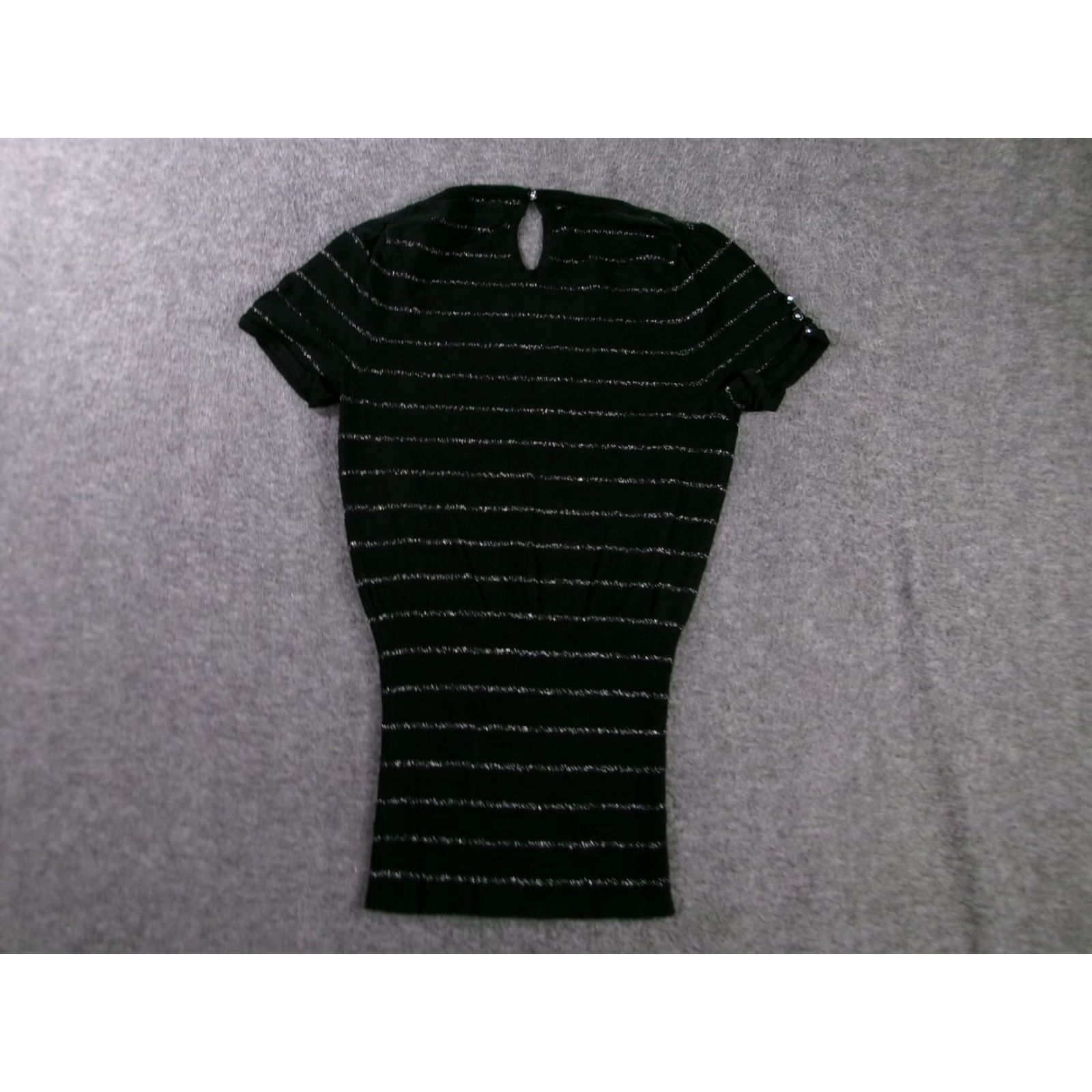 Express Express Knit Top Womens XS Black Metallic Stripe Short Sleeve Keyhole Slim Shirt Womens XS Black Stripe Short Sleeve Keyhole Slim Express Knit Top Size M / US 6-8 / IT 42-44 - 7 Thumbnail
