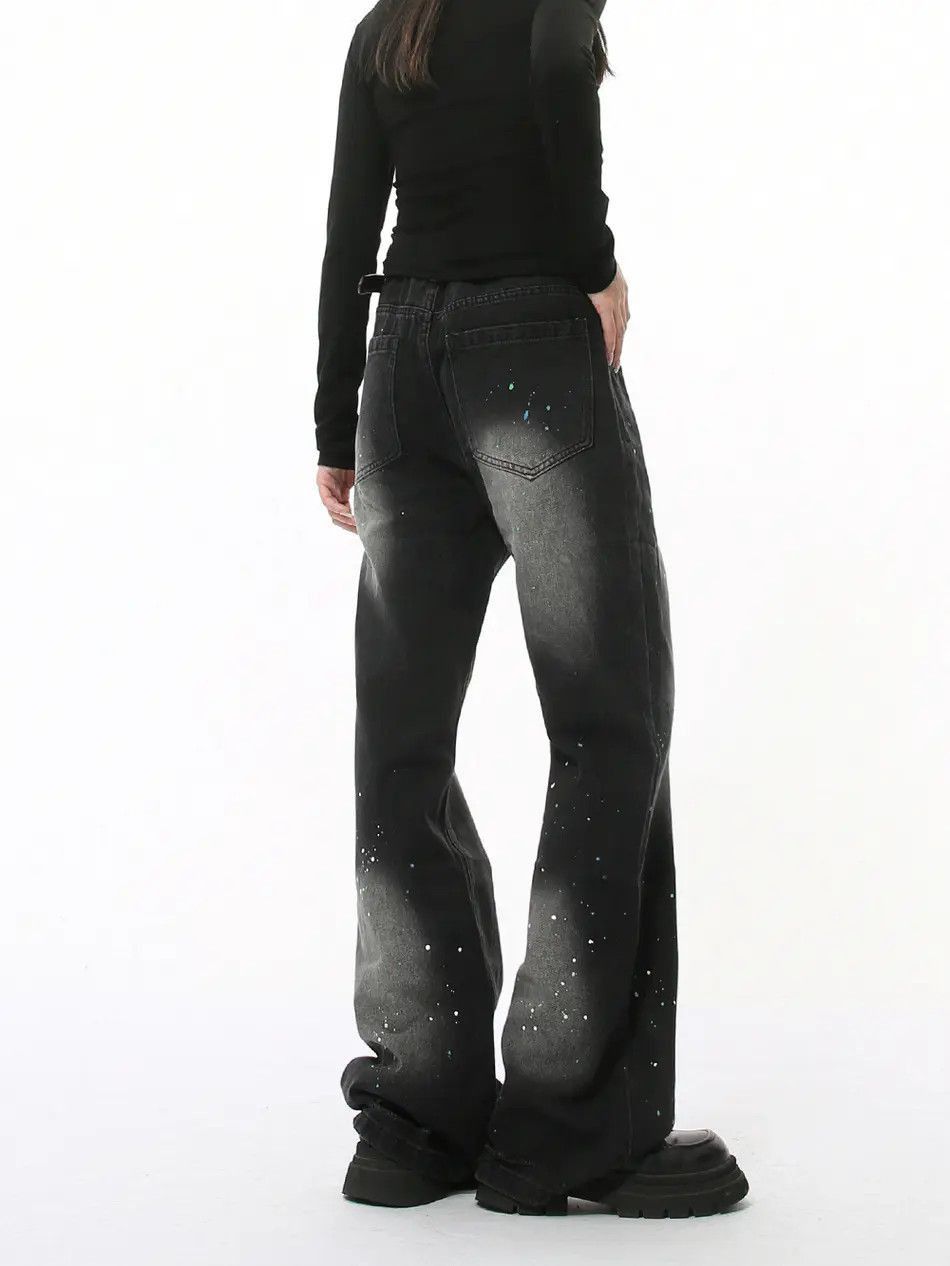 Japanese Brand Retro loose splashed ink micro flared jeans Size US 32 / EU 48 - 5 Thumbnail