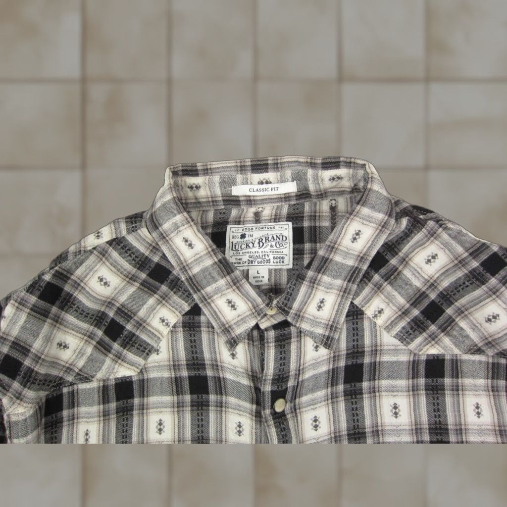 Lucky Brand Lucky Brand Shirt Mens Large Plaid Button-Up Collared Snap Pocket Classic Fit Black Size US L / EU 52-54 / 3 - 1 Thumbnail