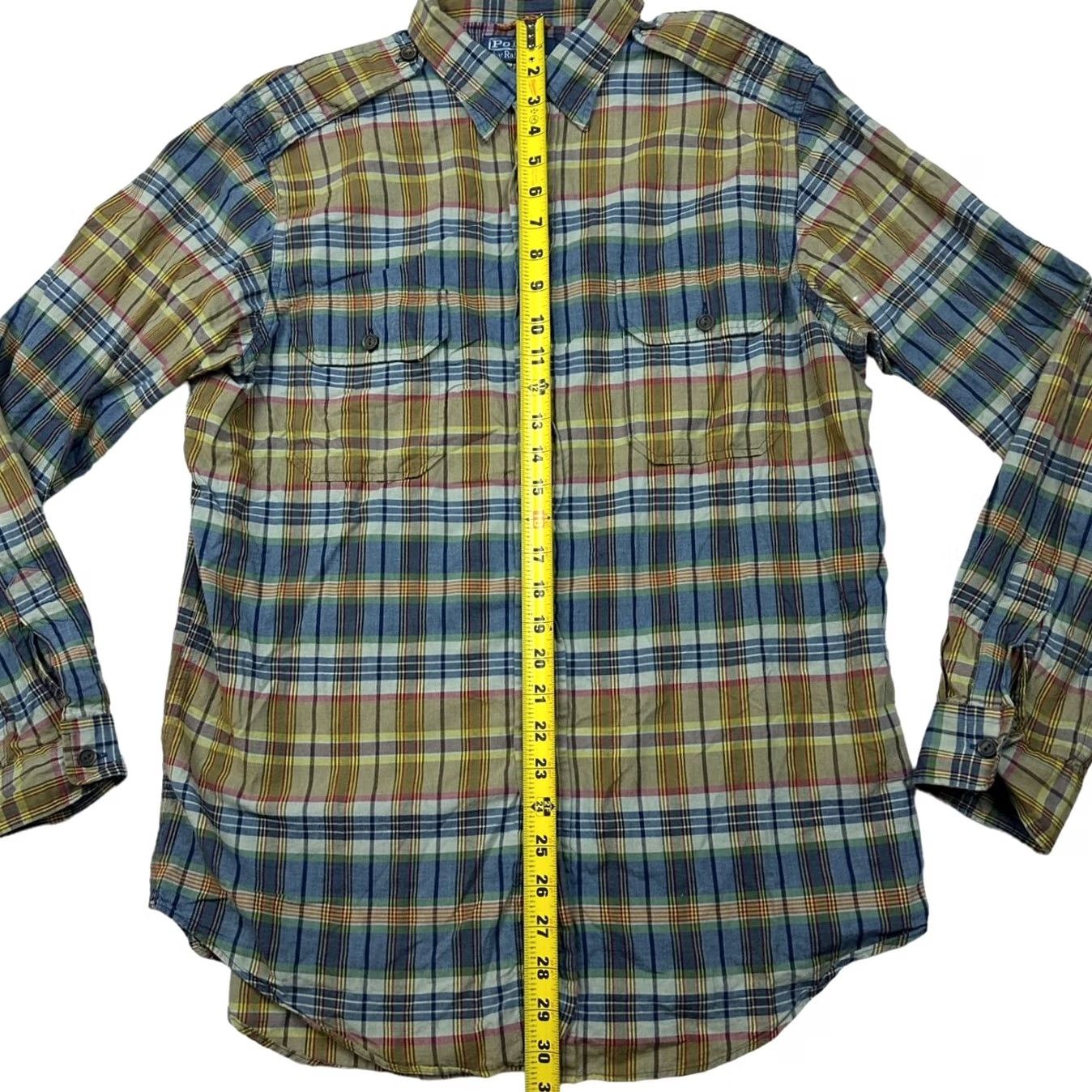 Polo Ralph Lauren VINTAGE Polo Ralph Lauren Men's Military Officer Shirt Large Green/Bro wn Plaid Long Sleeve Size US L / EU 52-54 / 3 - 5 Thumbnail