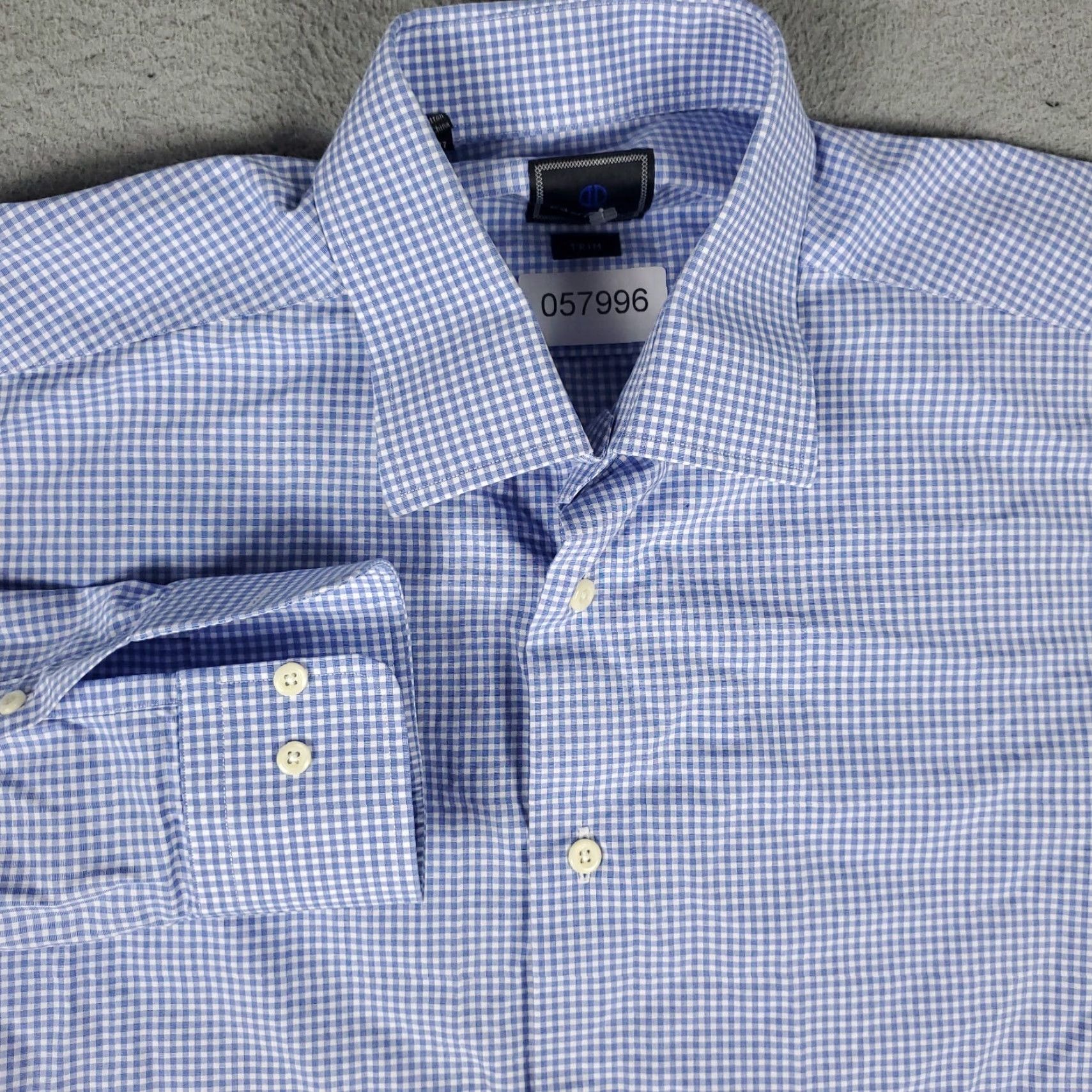 David Donahue David Donahue Dress Shirt Mens Size 17 Blue Check Long Sleeve Button Up Regular Fit Size 46R - 2 Thumbnail