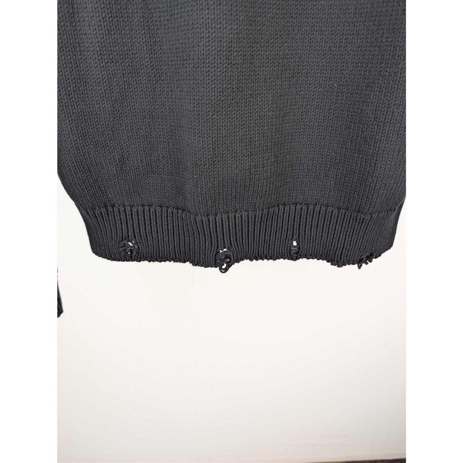 Saint Laurent Paris o1rshd1 Distressed Cotton Knit Crew-Neck Sweater in Black Size US M / EU 48-50 / 2 - 8 Thumbnail
