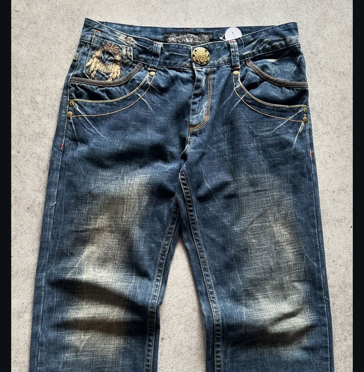 Japanese Brand 2000s Red Pepper Embroidery Ifsix Faded Wash Jeans y2k Lgb Size US 34 / EU 50 - 3 Thumbnail