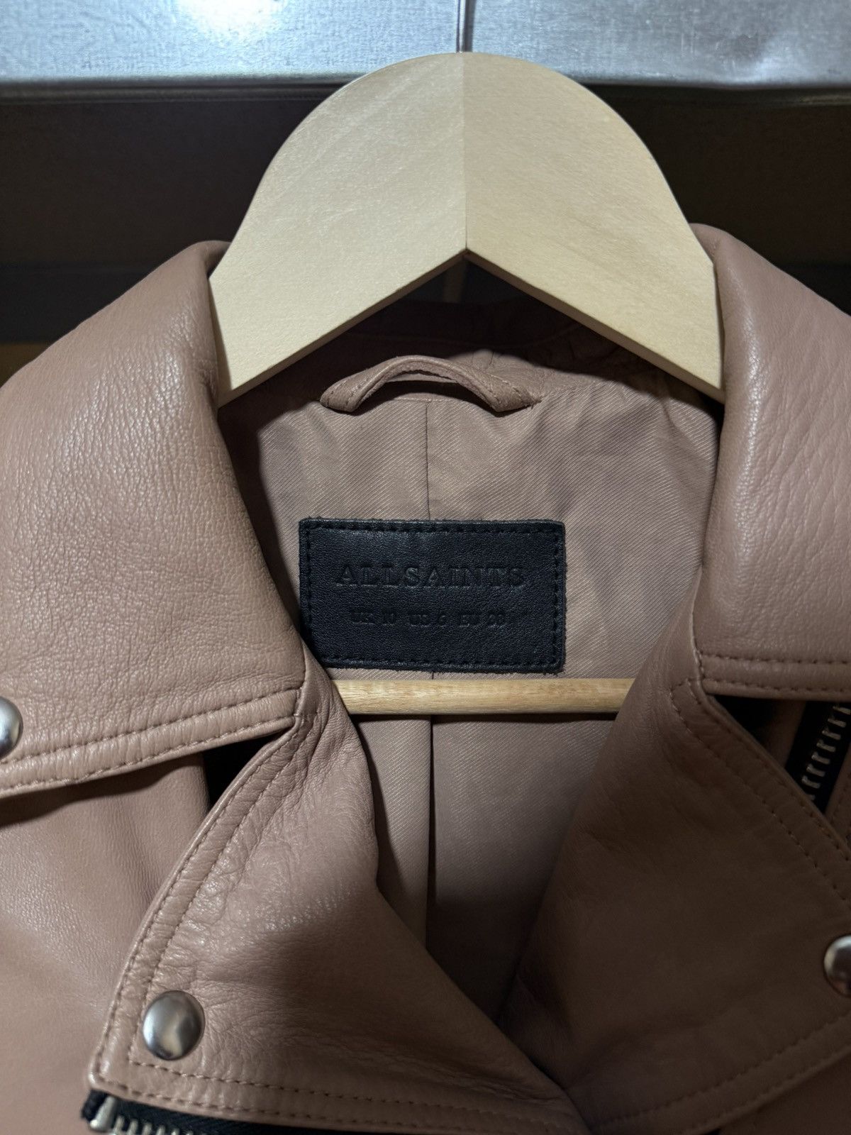 Allsaints × Designer ALL SAINTS DALBY BIKER LAMB BEIGE LEATHER FULL ZIPPER JACKET Size M / US 6-8 / IT 42-44 - 4 Thumbnail