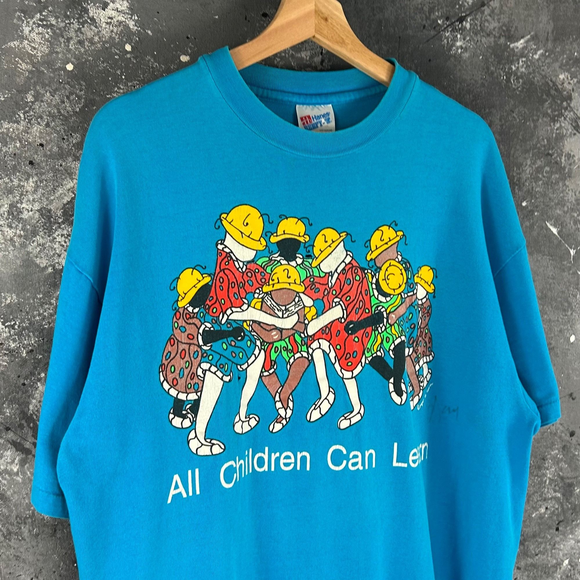 Vintage Vintage 1990’s All Children can learn art blue shirt Size US XL / EU 56 / 4 - 4 Thumbnail