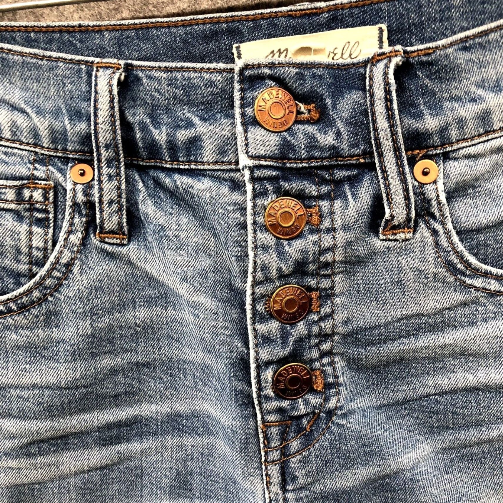 Madewell Madewell High Rise Denim Shorts Womens 25 Blue Exposed Button Fly Stretch Cut-Off Shorts Denim Slim 5-Pocket Womens Size 42" / US 20 - 3 Thumbnail