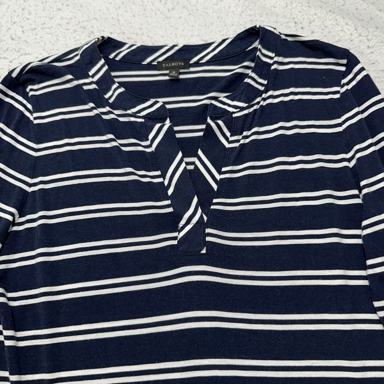 Other Talbots Medium V-Neck Pullover Top Navy Blue Striped Shirt Size M / US 6-8 / IT 42-44 - 2 Thumbnail