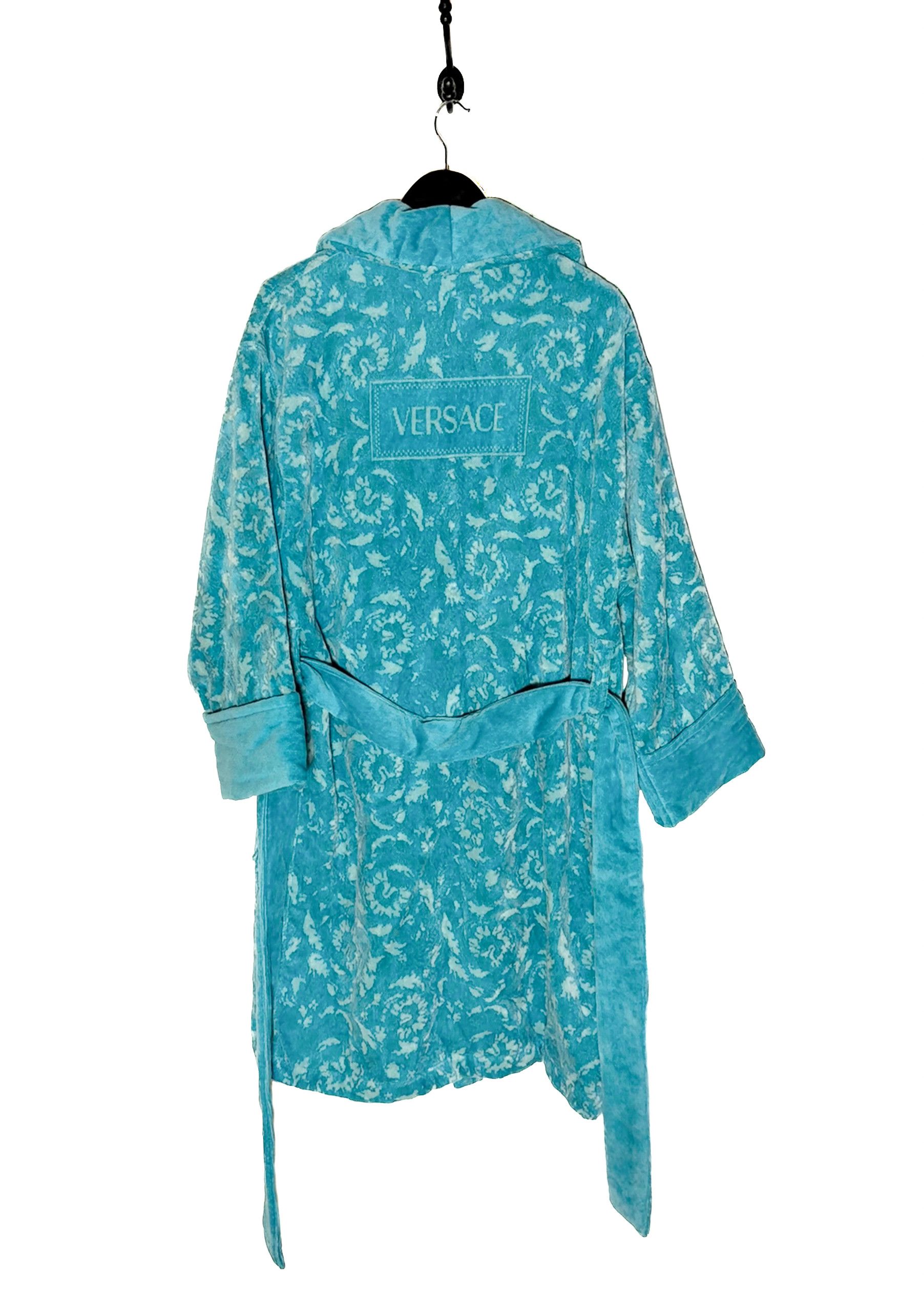 Versace Versace Turquoise Blue Barocco Jacquard 90s Logo Bathrobe Size ONE SIZE - 6 Thumbnail