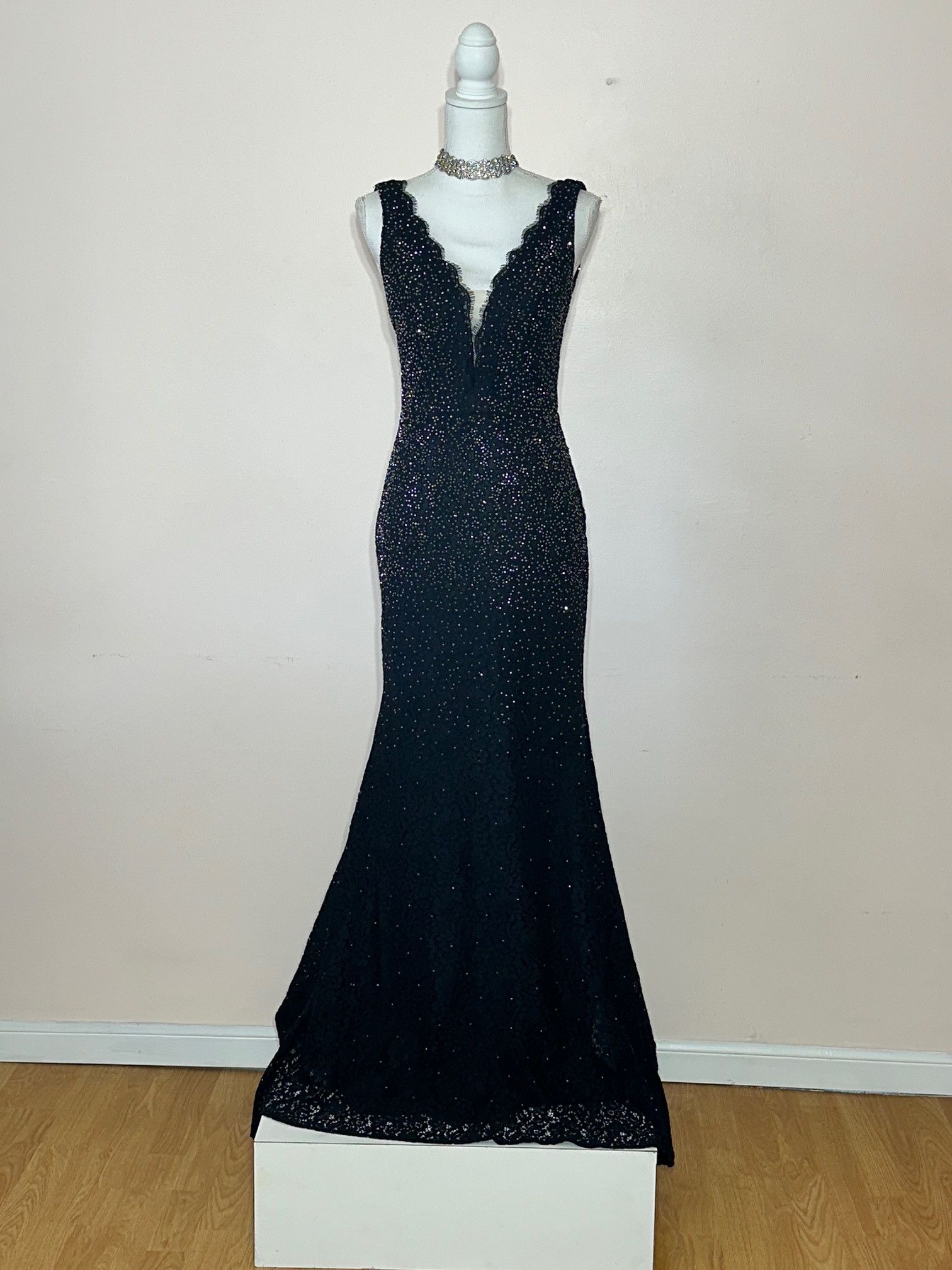 Vintage BLACK COTTON LACE MARCASITE STUDDED FIT AND FLARE GOWN Size M / US 6-8 / IT 42-44 - 1 Thumbnail