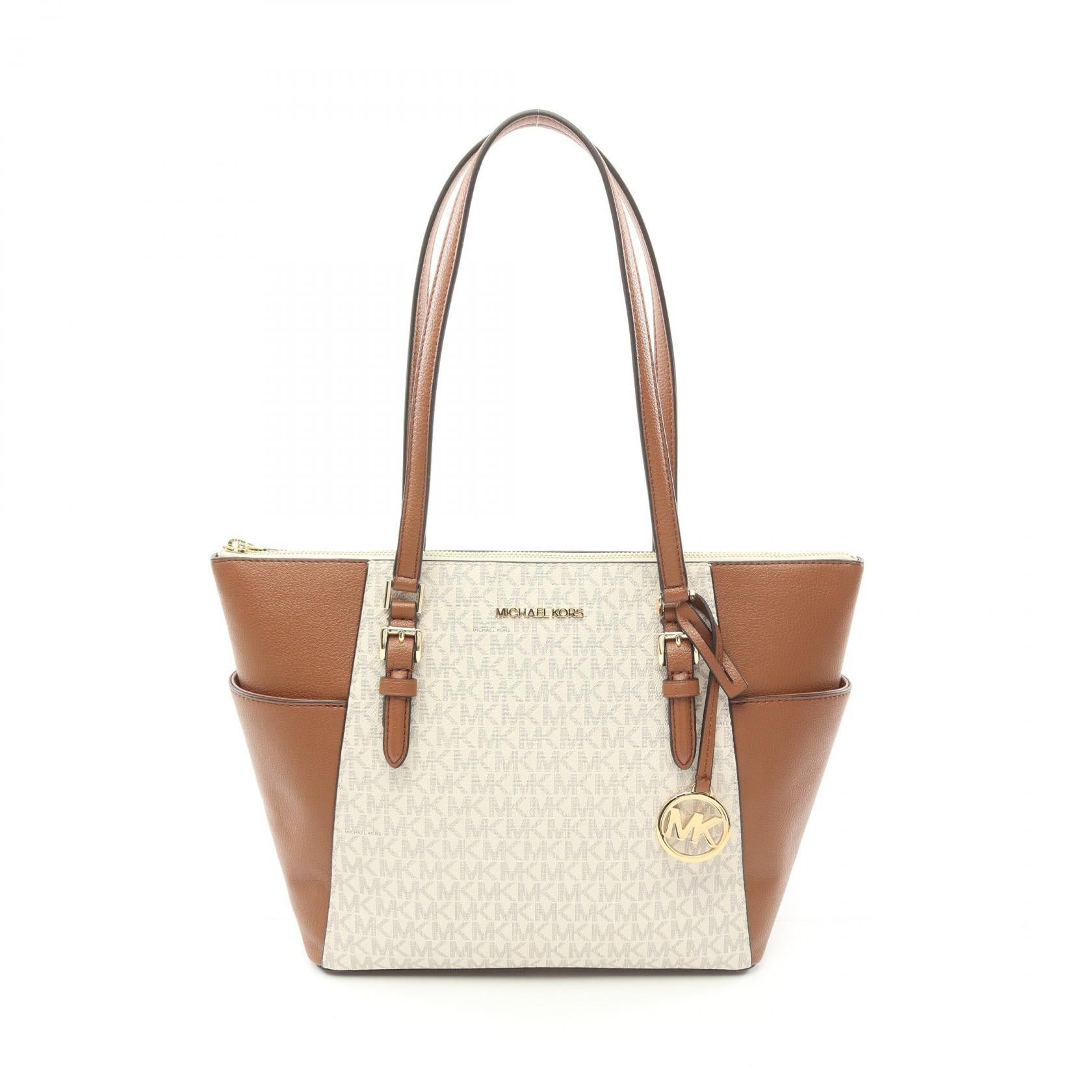 Michael Kors Michael Kors Charlotte Handbag Tote Bag Coated Canvas Leather White Brown Size ONE SIZE - 1 Thumbnail