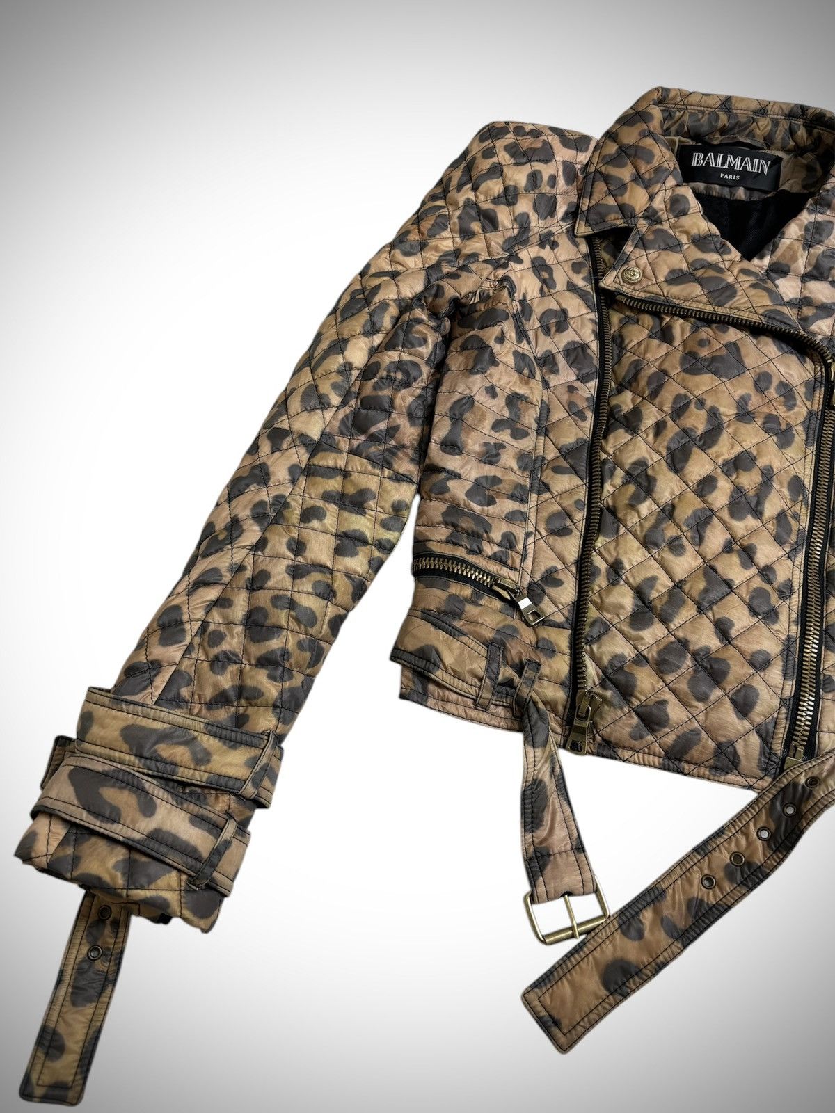 Balmain Balmain Paris - Leopard Print Nylon Quilted Biker Jacket Size XS / US 0-2 / IT 36-38 - 4 Thumbnail