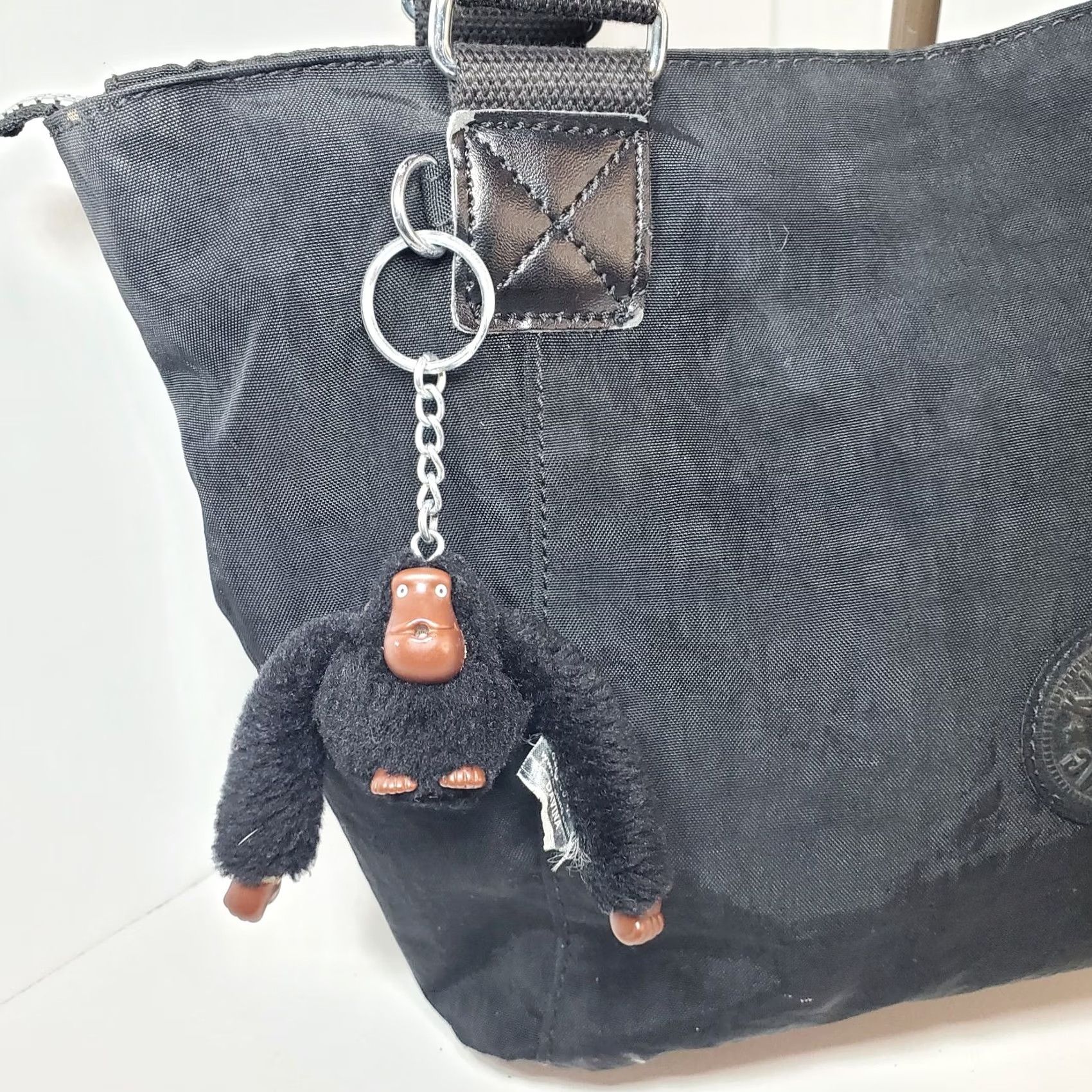 Vintage Kipling Black Nylon Shoulder Bag Tote Women Medium Zip Closure Monkey Charm Black Leather Polyester Interior Pockets 12in x 7in x 10in"} Size M / US 6-8 / IT 42-44 - 6 Thumbnail
