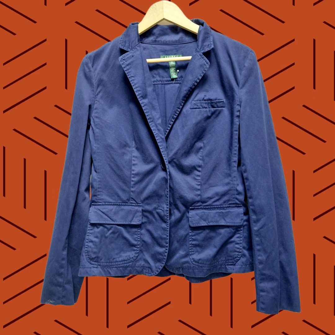 Ralph Lauren Lauren Ralph Lauren Cotton Blazer Blue Women Solid Long Sleeve Size 10 Blazer Size L / US 10 / IT 46 - 1 Thumbnail