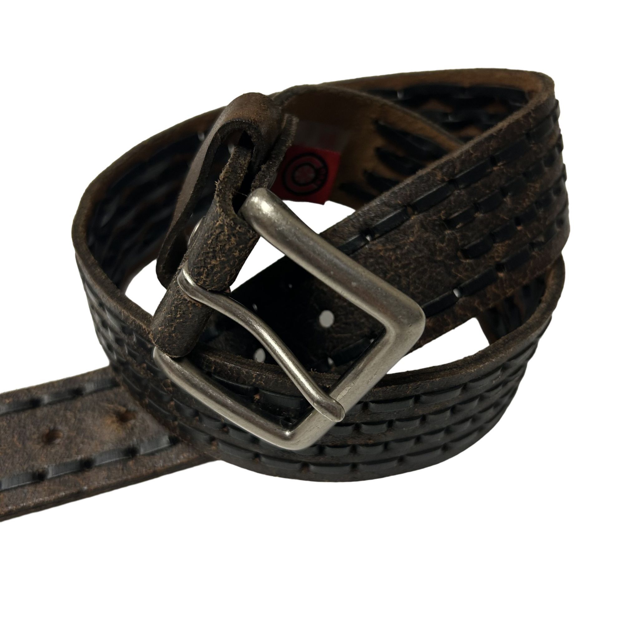 Other C-Red Black DISTRESSED Leather Wide LACED Motorcycle Belt Size 34 - 5 Thumbnail