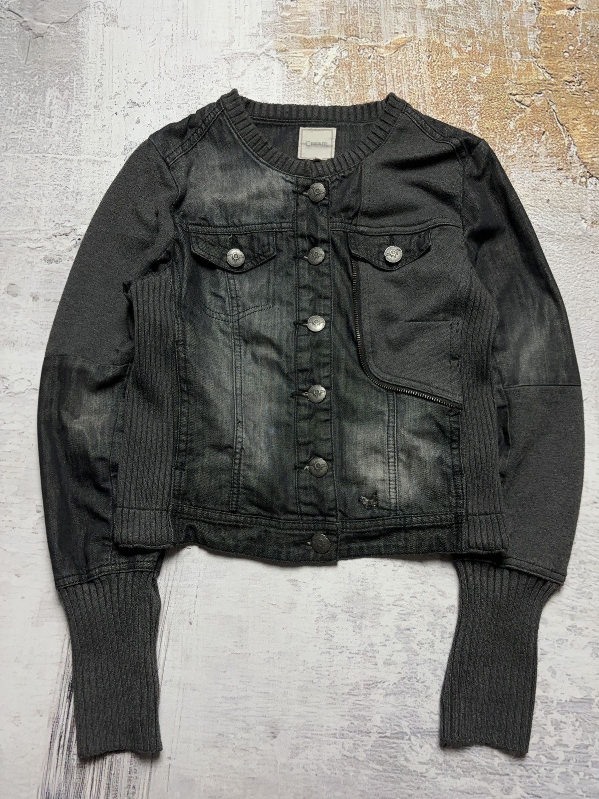 Vintage Cropped mixed denim vintage bomber jacket grunge style Size S / US 4 / IT 40 - 1 Thumbnail