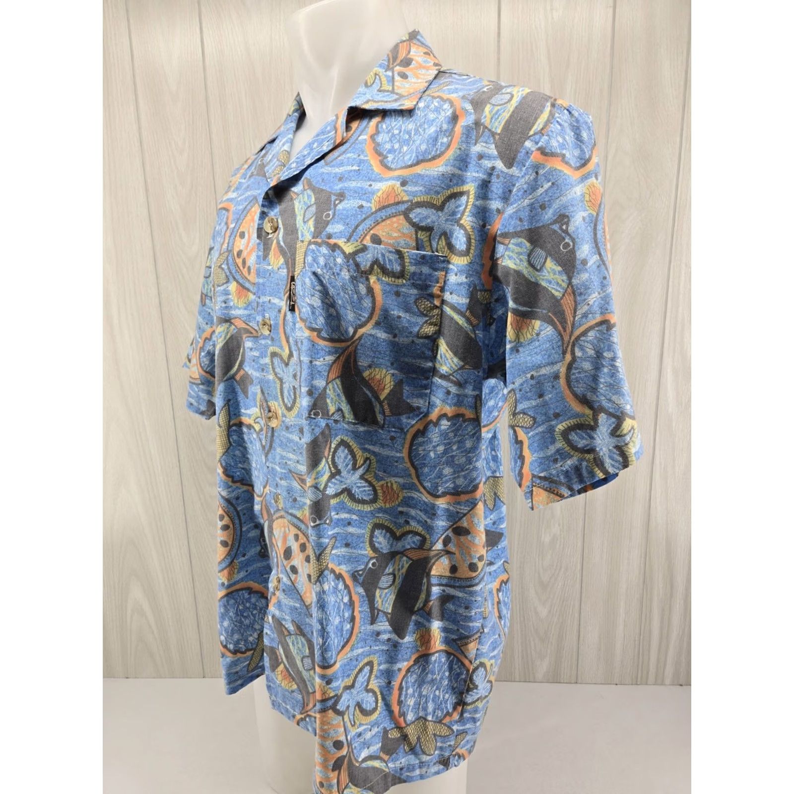FUZZI Uzzi Aloha Amphibious Gear Hawaiian Button-Up Shirt Short Sleeve Blue Large Mens Regular Size US L / EU 52-54 / 3 - 3 Thumbnail