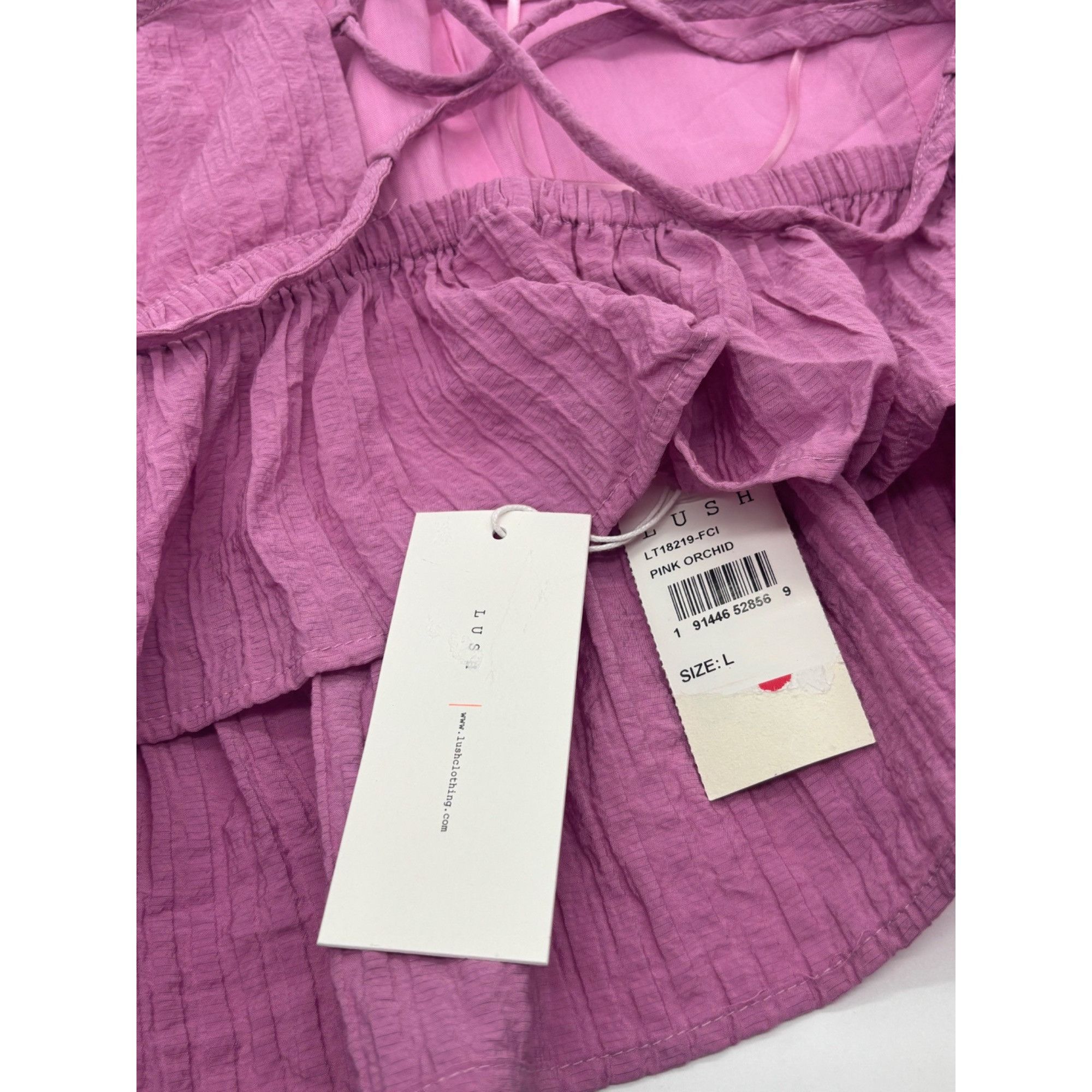 Other Lush Strappy Crinkle Fabric Lace Back Peplum Top, Pink Orcha Size L / US 10 / IT 46 - 7 Thumbnail