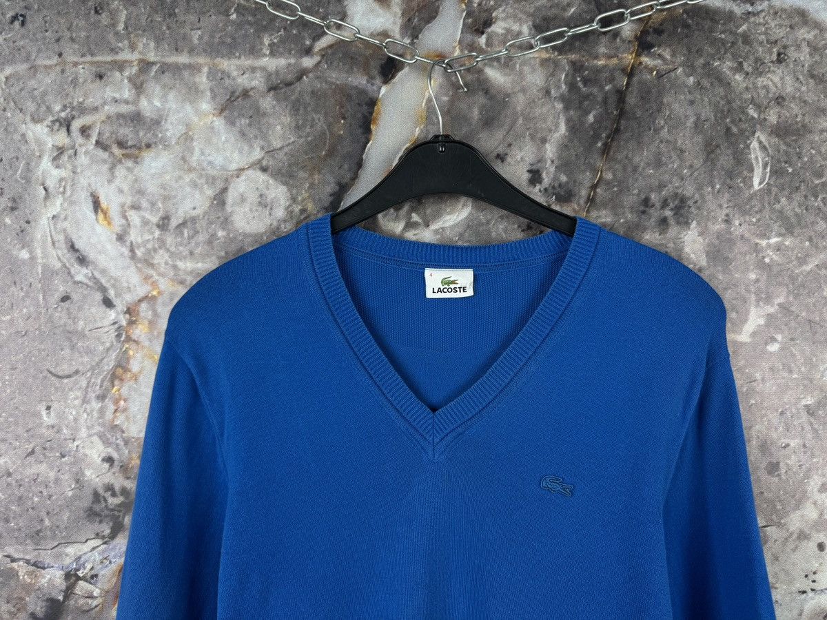 Lacoste Lacoste Blue V-Neck Cotton Sweater with Crocodile Logo Size US L / EU 52-54 / 3 - 2 Thumbnail