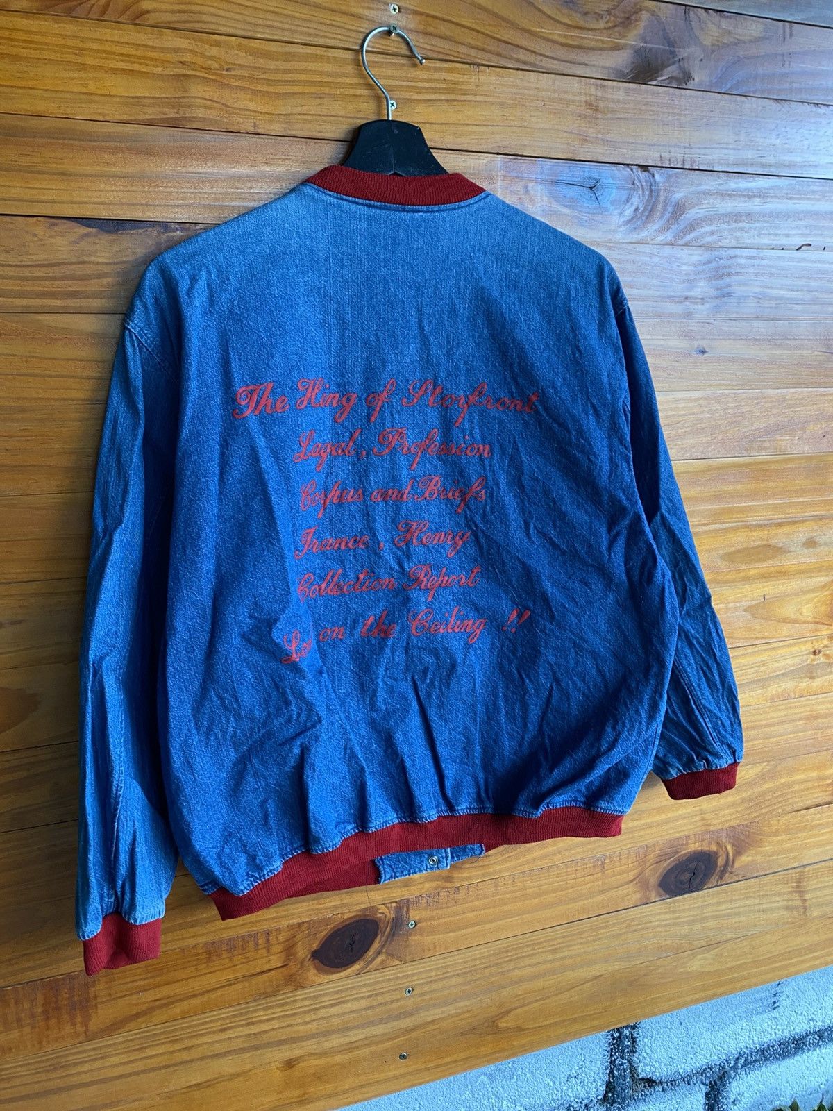 Japanese Brand Vintage Roxy Riders Co Denim Varsity Jacket Blue Red Collar Size US M / EU 48-50 / 2 - 16 Thumbnail