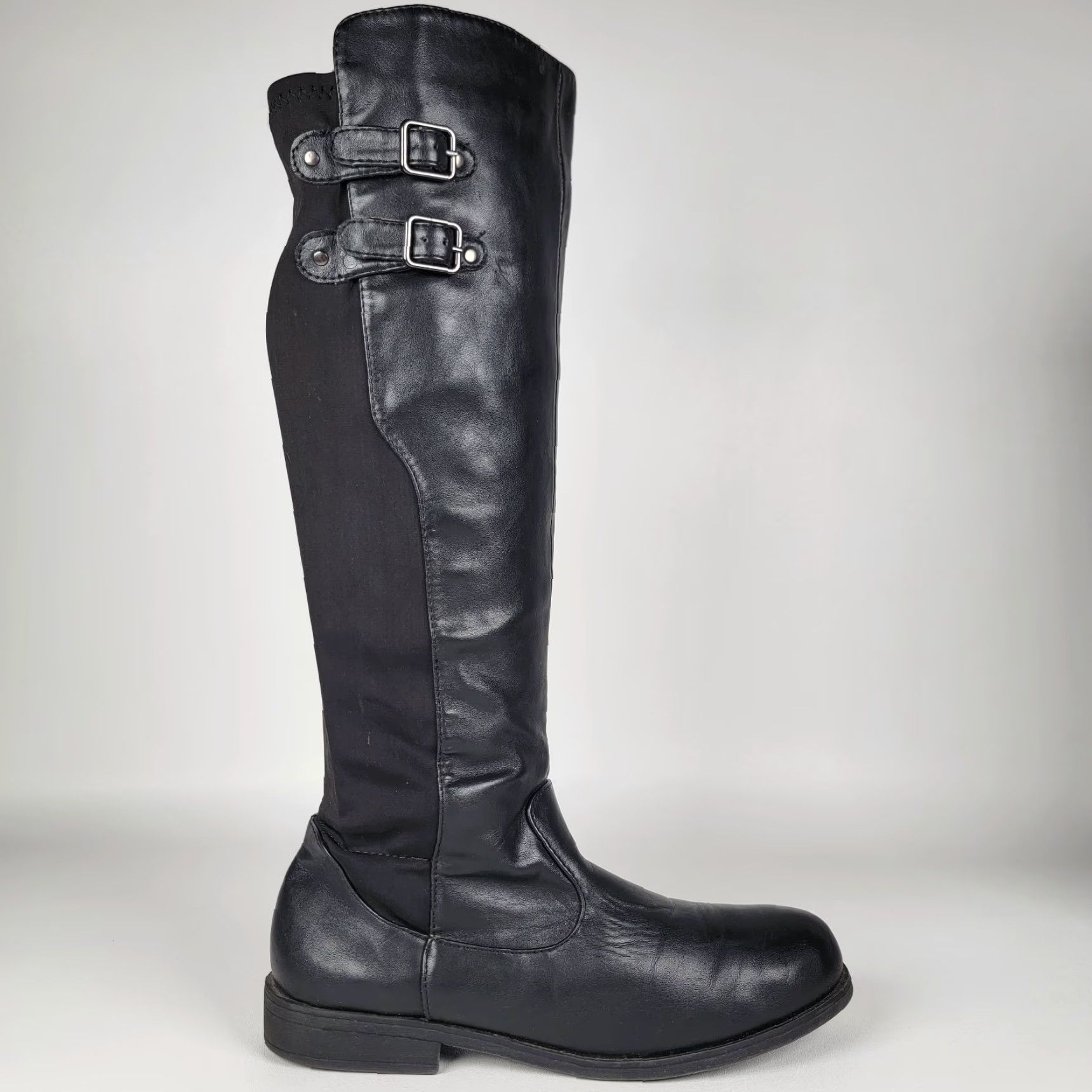 Vintage Jasmine Women's Tall Boots Black Faux Leather Stretch Fabric Size 9 M Size US 9 / IT 39 - 3 Thumbnail