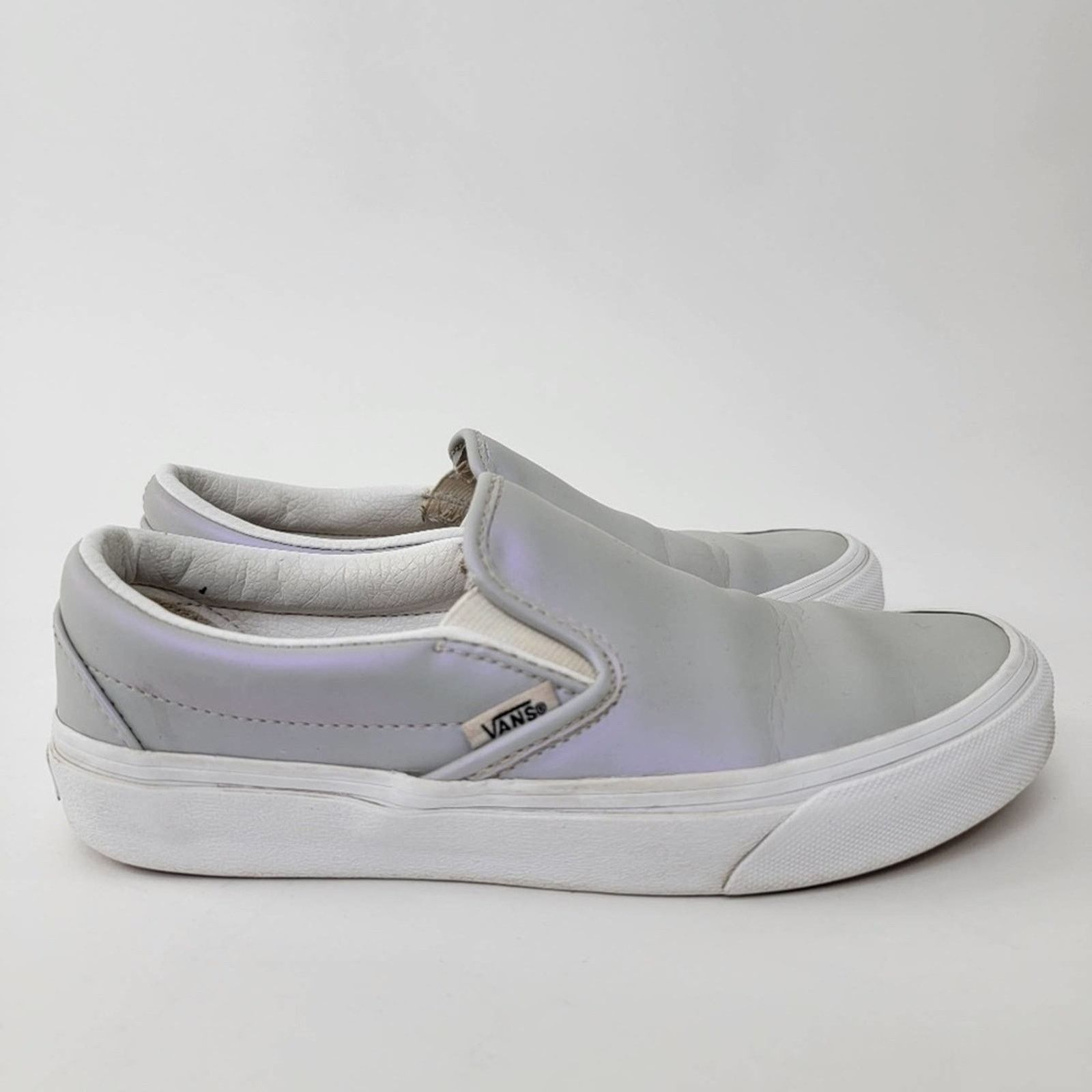 Vans Vans Slip-On Iridescent Metallic Grey & White Skate Shoes Size US 6.5 / IT 36.5 - 3 Thumbnail