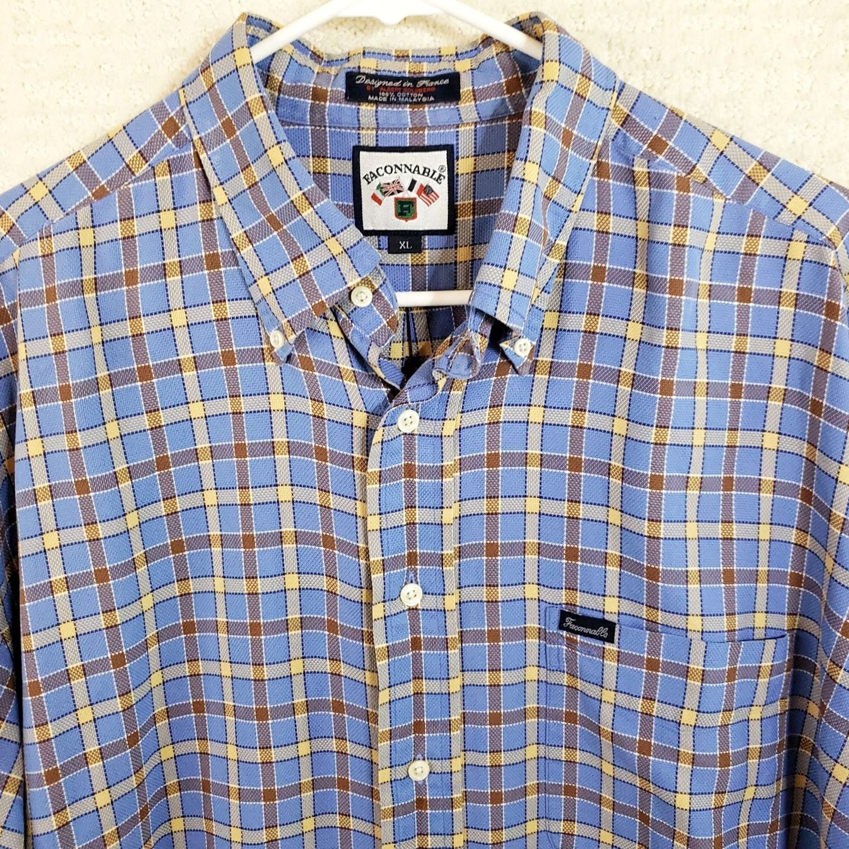 Faconnable VINTAGE Façonnable Shirt XL Light Blue Button-Down Long Sleeve Plaid Big Weave Casual Mens Size US XL / EU 56 / 4 - 3 Thumbnail