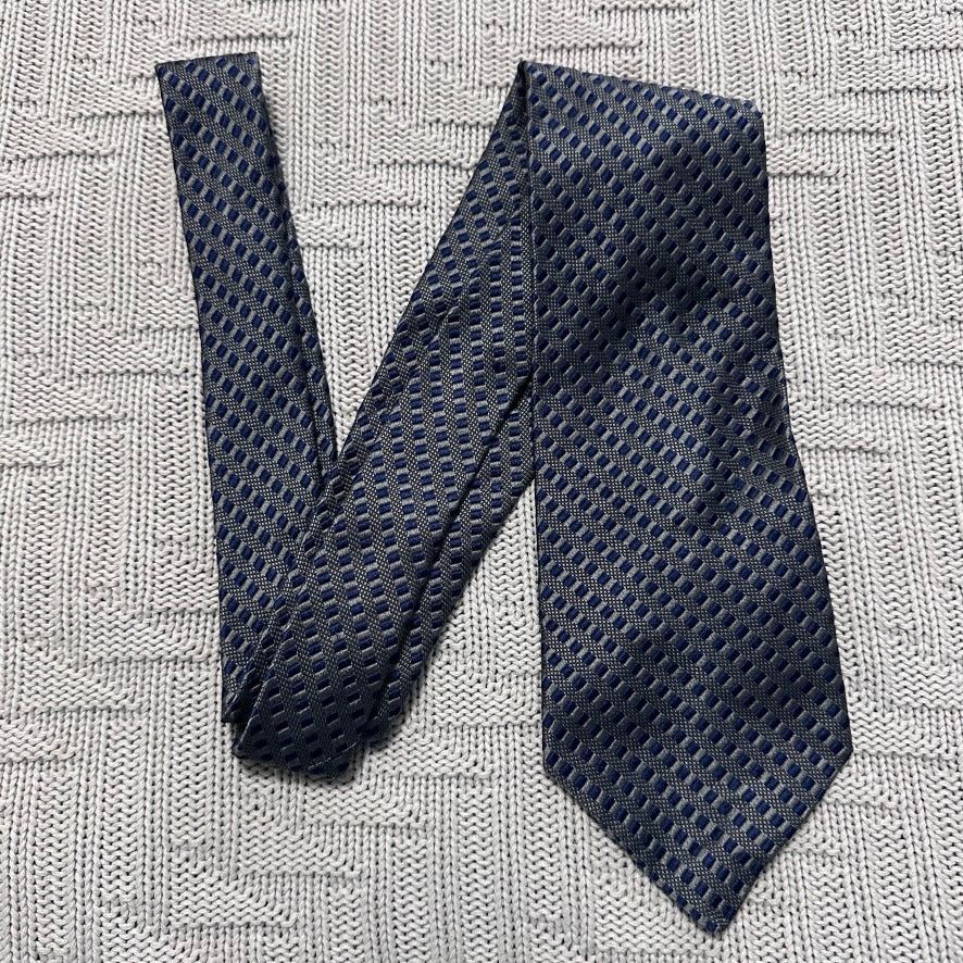 Faconnable Faconnable navy and silver woven basketweave silk tie Size ONE SIZE - 1 Thumbnail