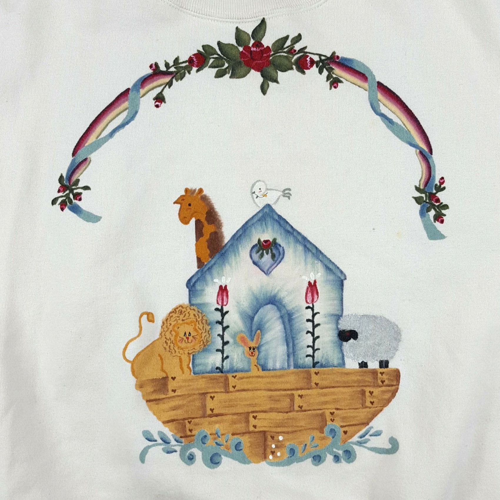 Jerzees VINTAGE Jerzees Noah's Ark Crewneck Sweatshirt XL Men White 80s 90s Retro Jesus Christmas Holiday Size US XL / EU 56 / 4 - 2 Thumbnail