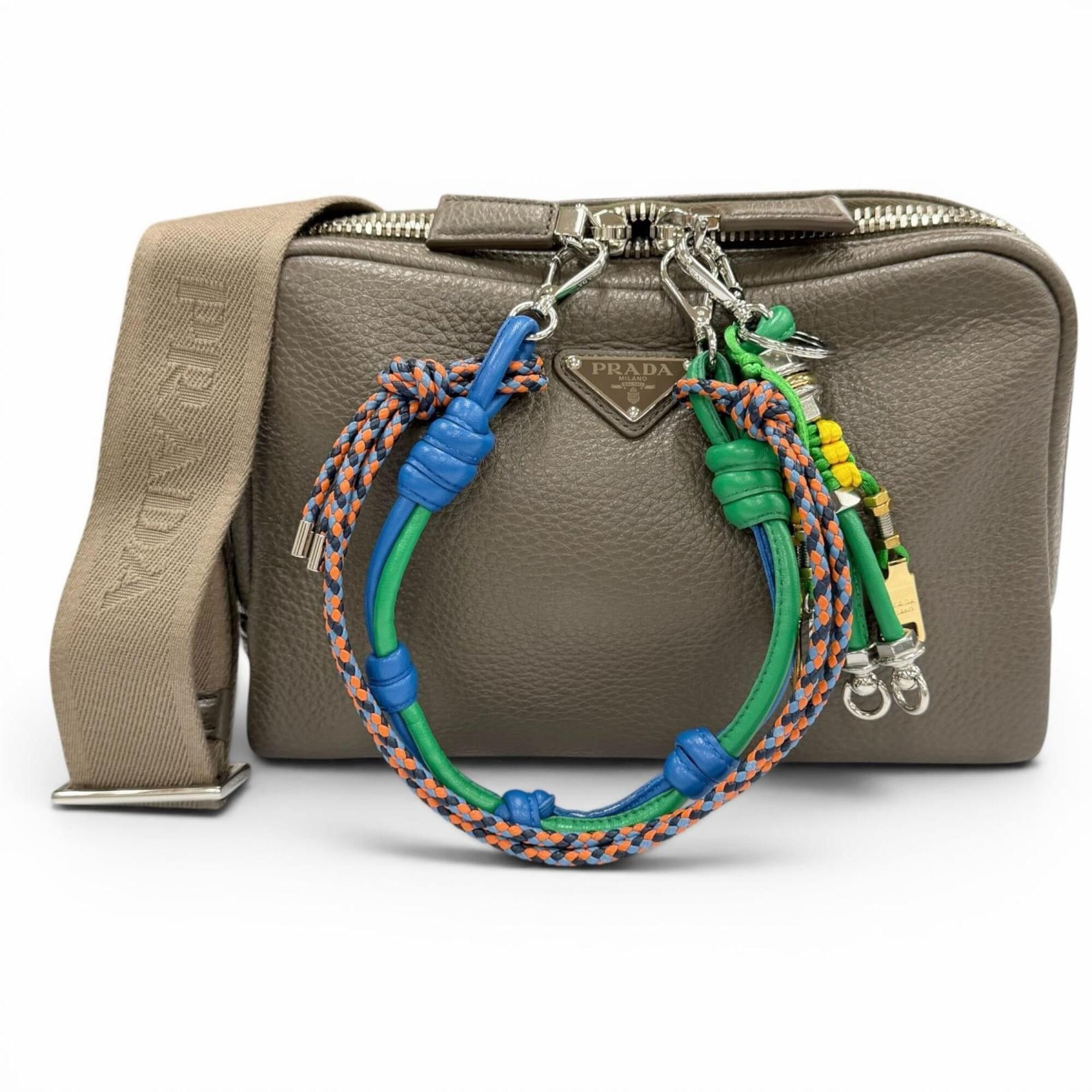 Prada PRADA 2VH181 Triangle Logo Trick Charm Vitello Daino Leather Shoulder Bag, Greige, Made in Italy, Women's, Comes with Dust Highly Recommended! Size ONE SIZE - 1 Thumbnail