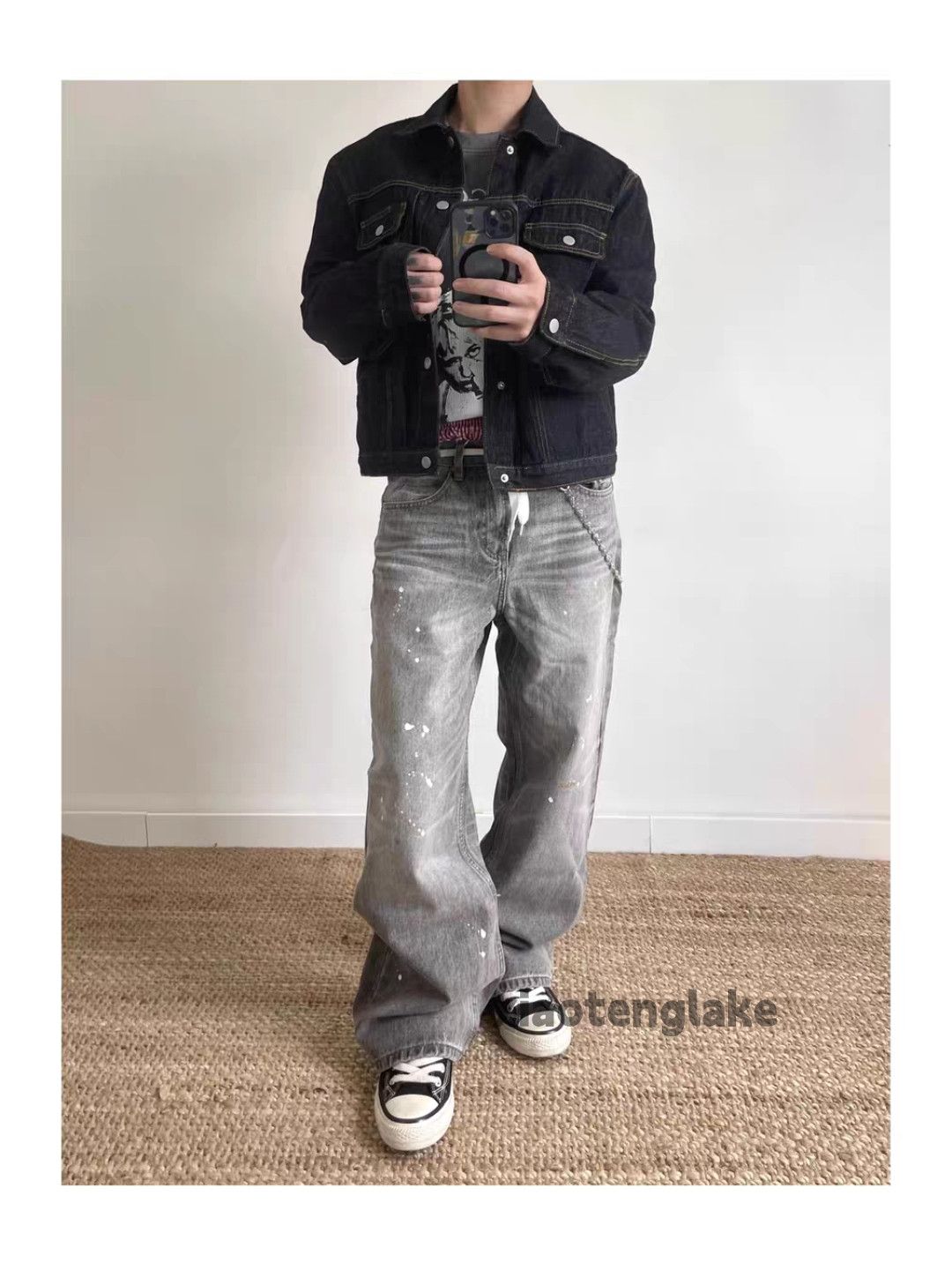 Jean Custom distressed faded loose baggy yuppie paint jeans Size US 32 / EU 48 - 4 Thumbnail