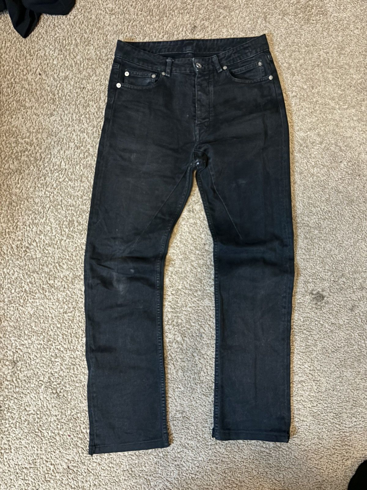 image of Rick Owens Torrance Cut Denim Jeans in Black, Men's (Size 29)