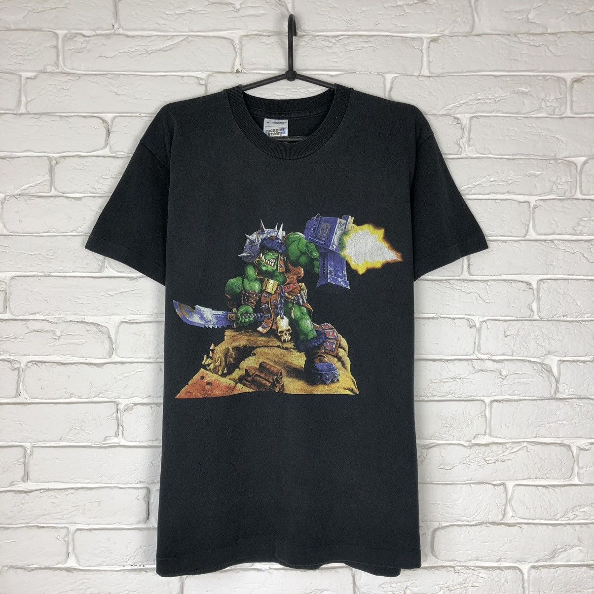 image of The Game x Vintage Warhammer Games Day Workshop 1997 Vintage Promo Tee T Shirt in Faded Black (Size