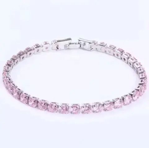 Japanese Brand 4mm Tennis Chain Sterling Silver Pink Bracelet Size ONE SIZE - 1 Thumbnail
