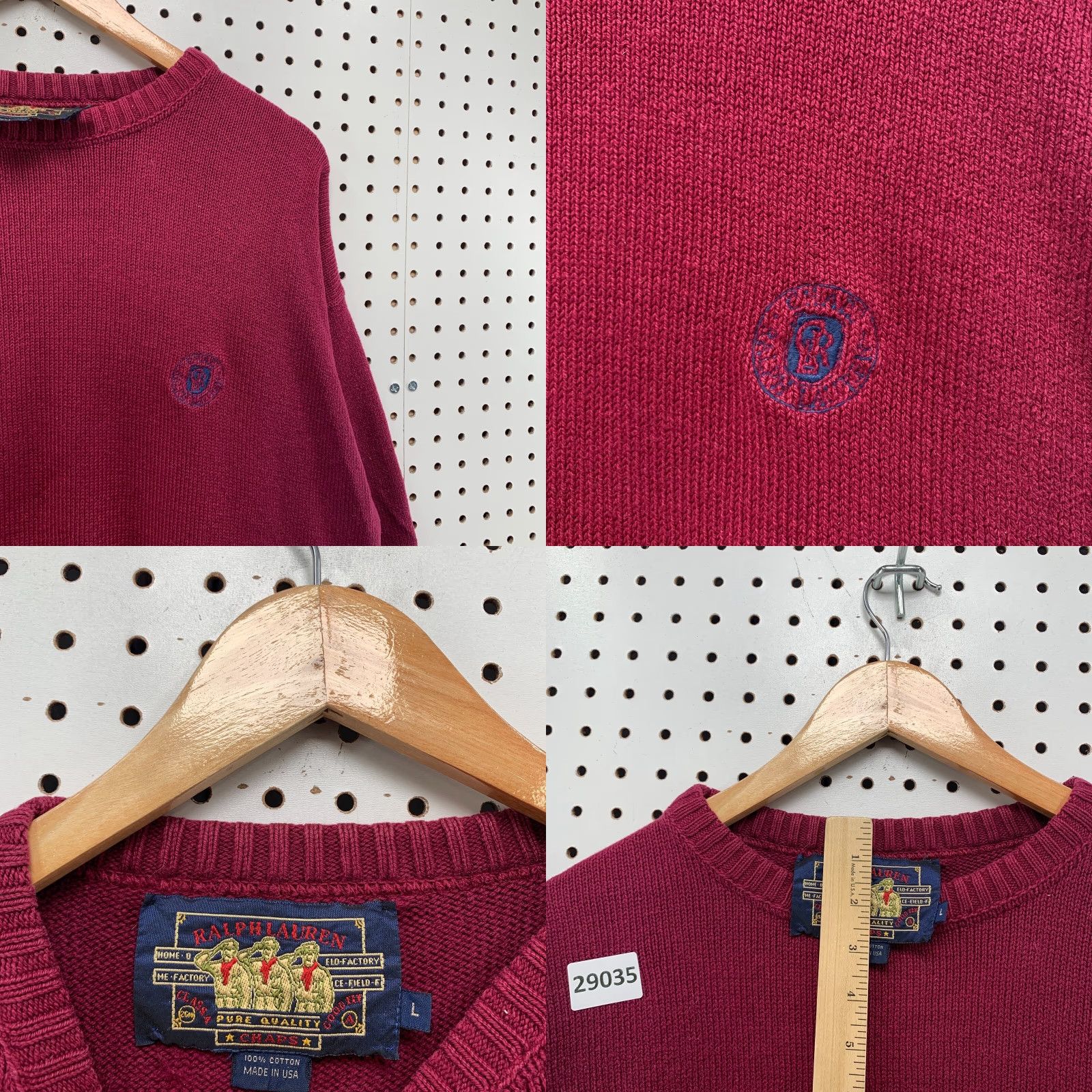 Ralph Lauren VINTAGE Ralph Lauren CHAPS Knit Sweater Mens Large Burgundy Crest 24x26.5 USA Size US L / EU 52-54 / 3 - 8 Thumbnail