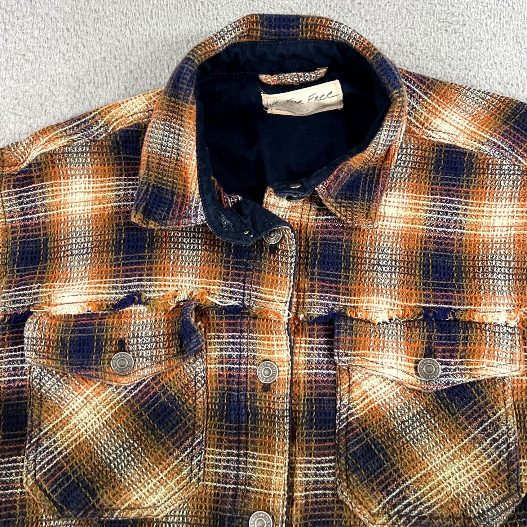Free People Free People We The Free Shacket Jacket Womens Small Blue Brown Plaid Distressed Size S / US 4 / IT 40 - 3 Thumbnail