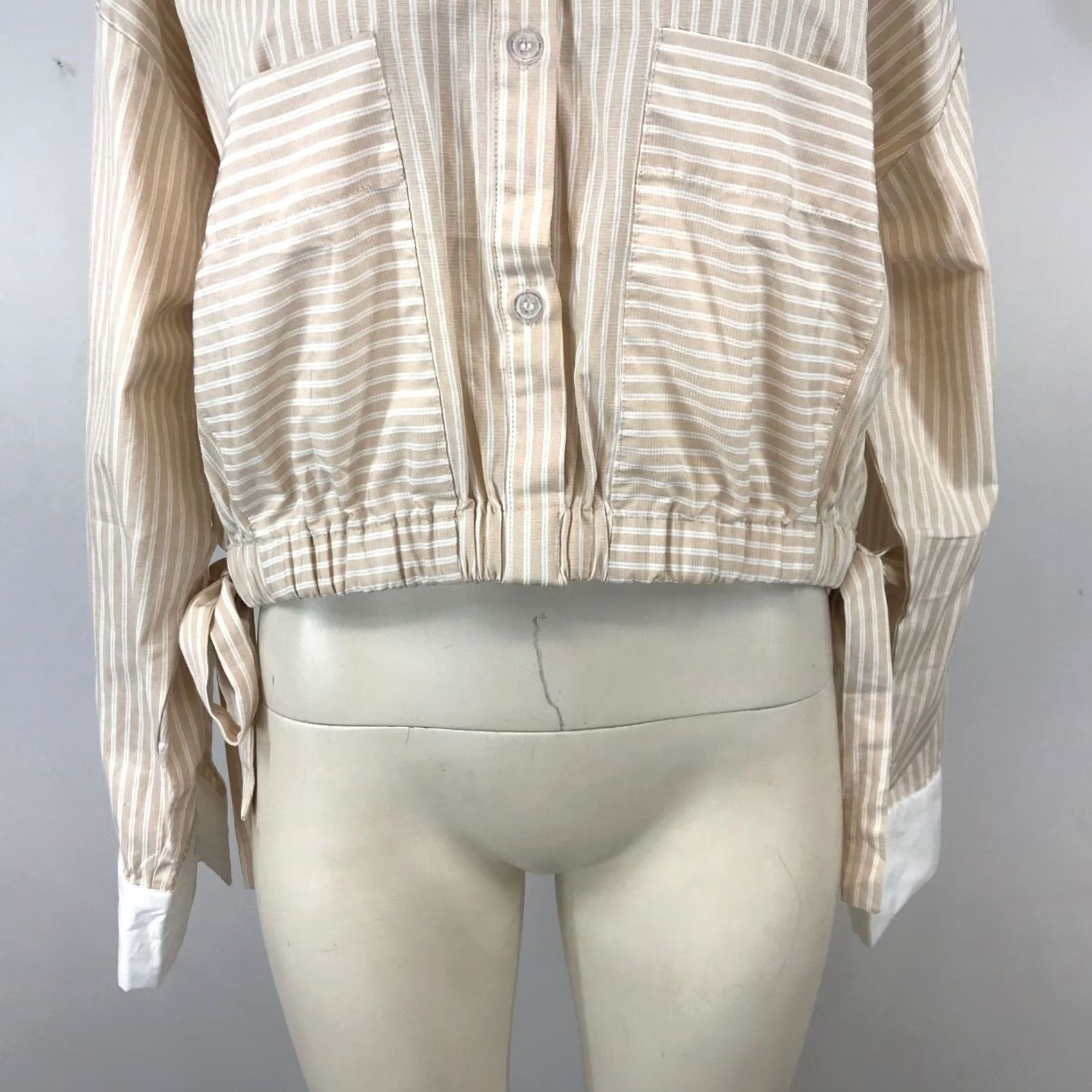 Vintage SANS SOUCI SHIRT TAN WOMEN'S XL GATHERED WAIST COTTON BLEND BUTTON COLLARED Size XL / US 12-14 / IT 48-50 - 4 Thumbnail