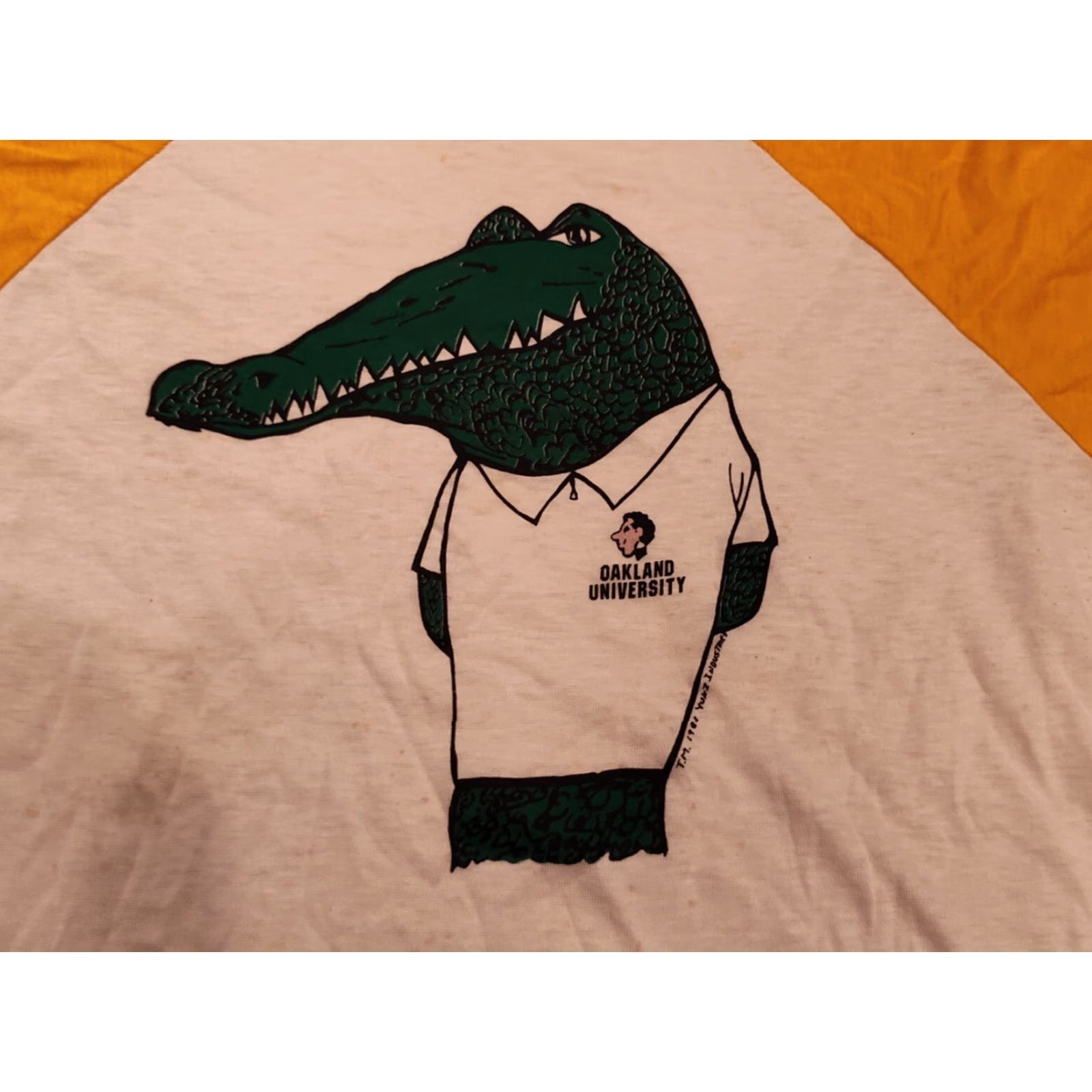 Industrie Vtg 80's Yanz Industries Oakland University Raglan Tee Shirt USA Made Alligator Size US XL / EU 56 / 4 - 3 Thumbnail