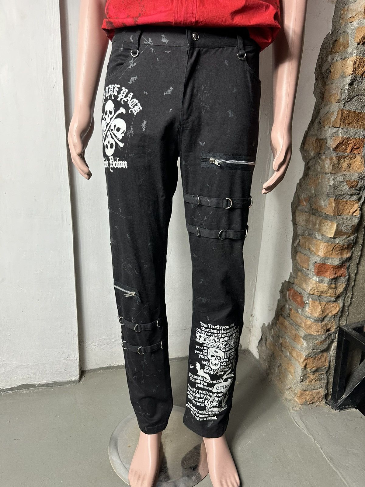 Other Punk Rock Bondge Skull Skeleton Poem Style Pants Size US 31 - 20 Thumbnail
