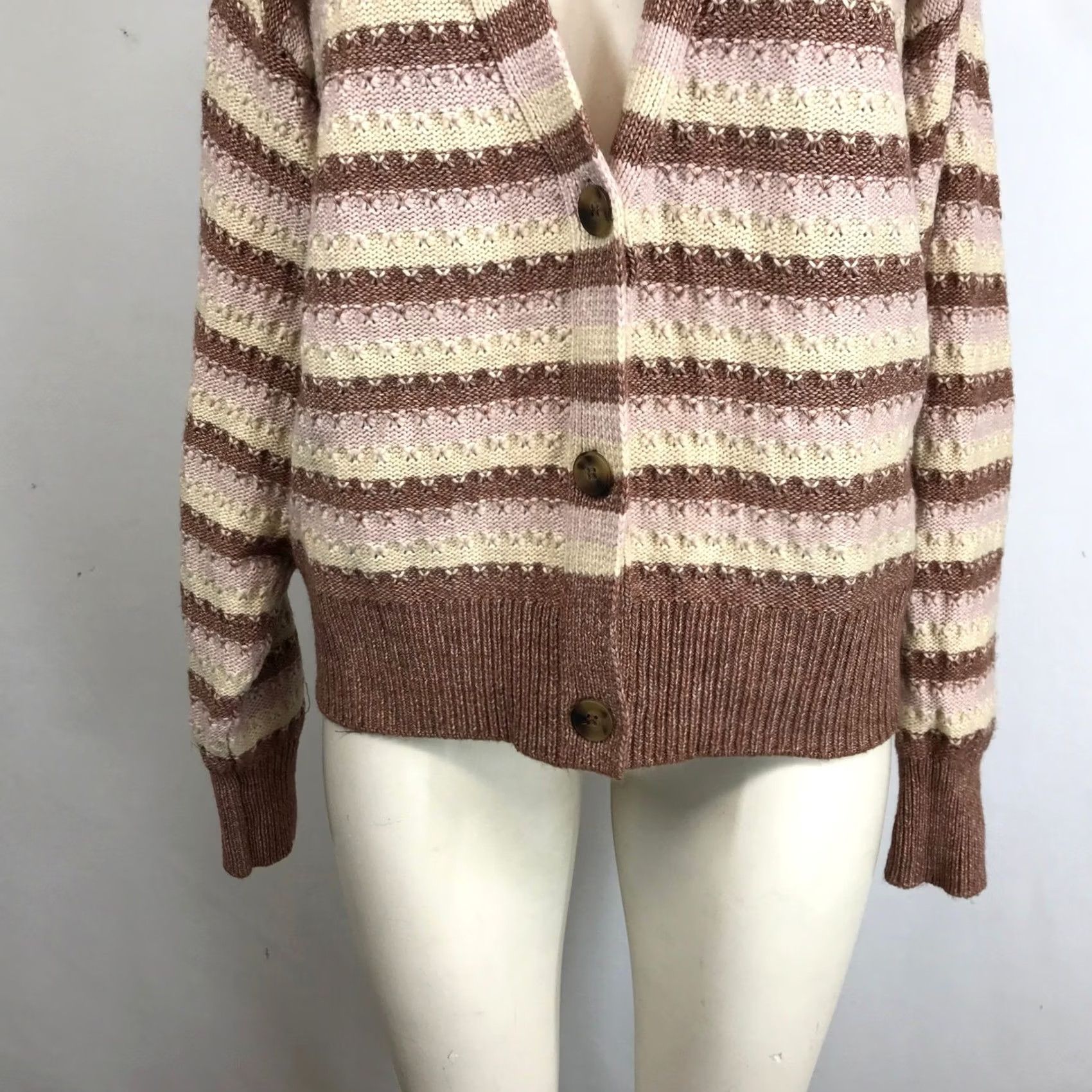 Vintage VINTAGE Celebrity Pink Striped Knit Cardigan Sweater Women's XXXL Brown Pink Beige Size XXL / US 16-18 / IT 52-54 - 3 Thumbnail