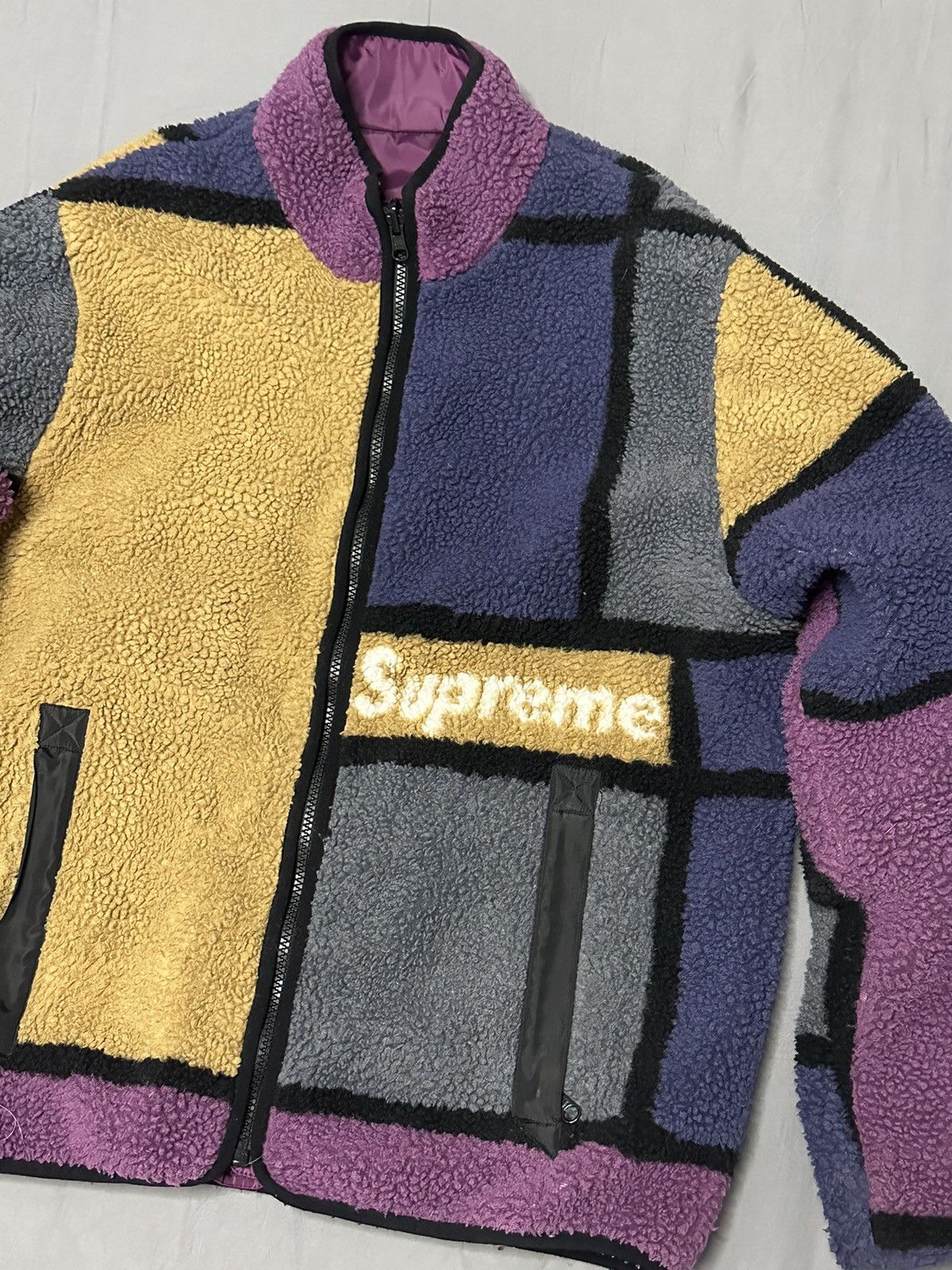 Supreme Reversible Colorblocked Fleece Jacket Medium