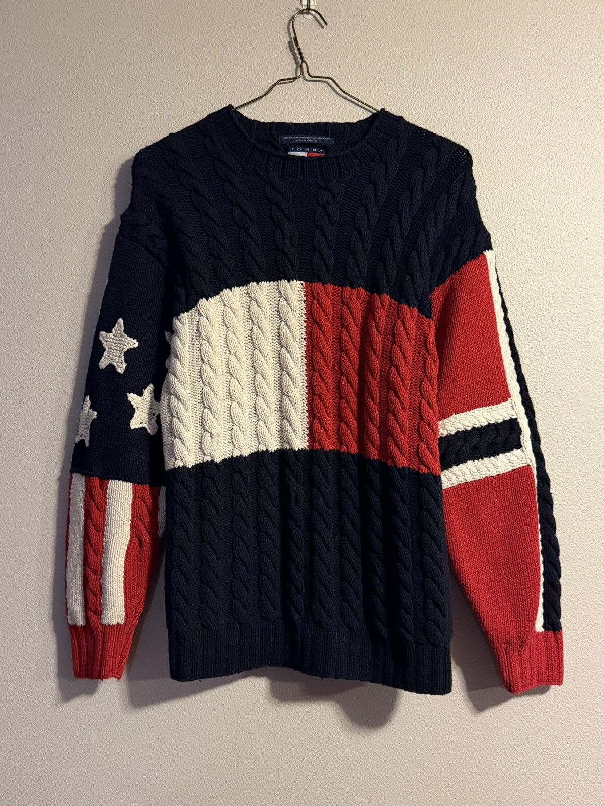 Tommy Hilfiger 90s y2k tommy hilfiger usa & uk flag cable knit sweater L Size US L / EU 52-54 / 3 - 1 Thumbnail