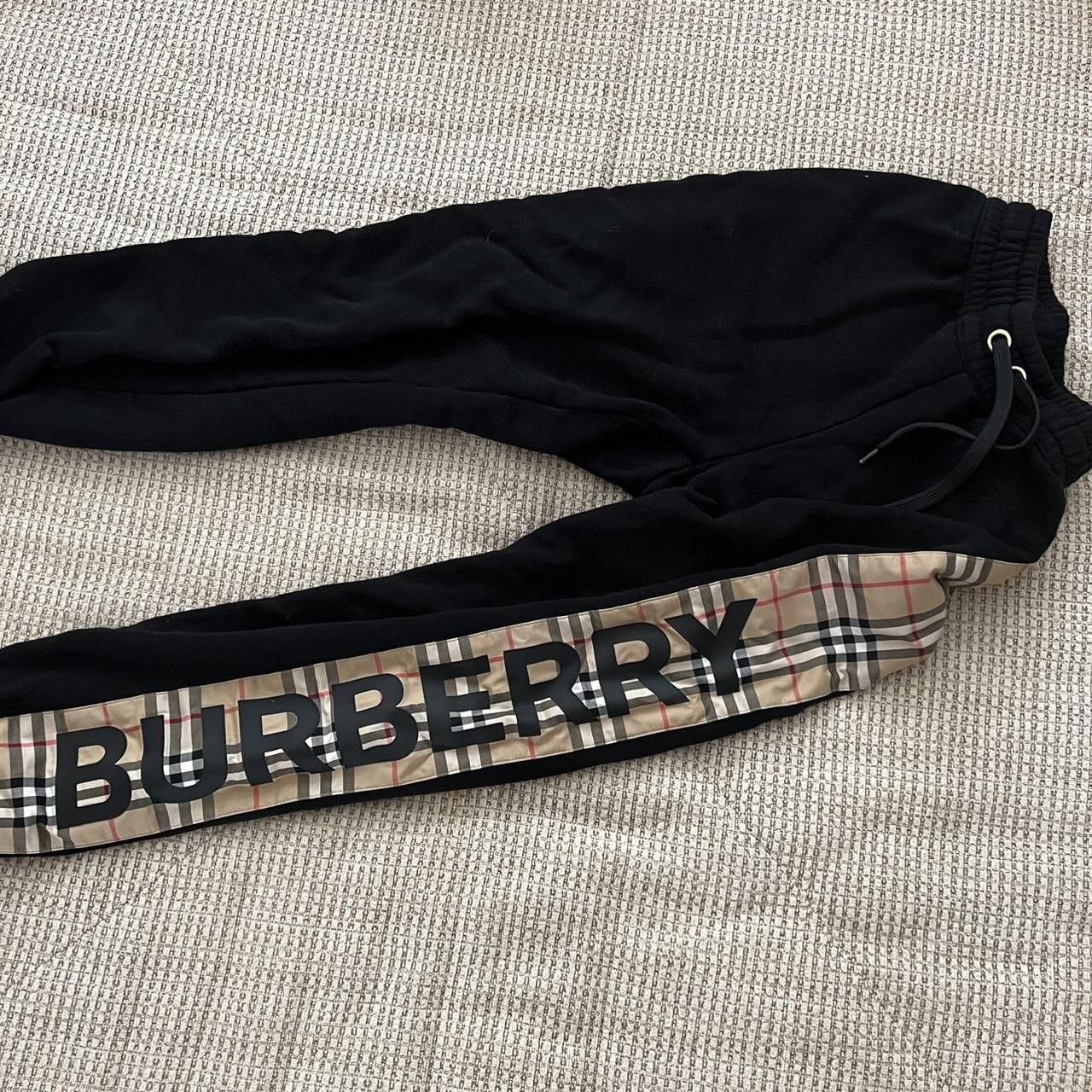 image of Burberry Vintage Check Cotton Sweatpants in Black, Women's (Size 24)