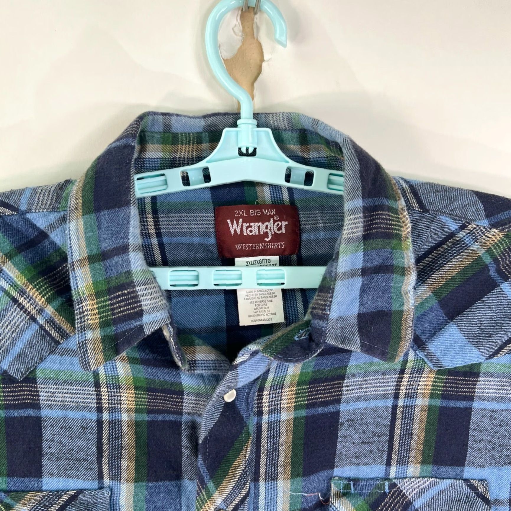 Wrangler Wrangler Western Wear Big Man Plaid Button Snap Shirt Mens XXL Blue Size US XXL / EU 58 / 5 - 2 Thumbnail