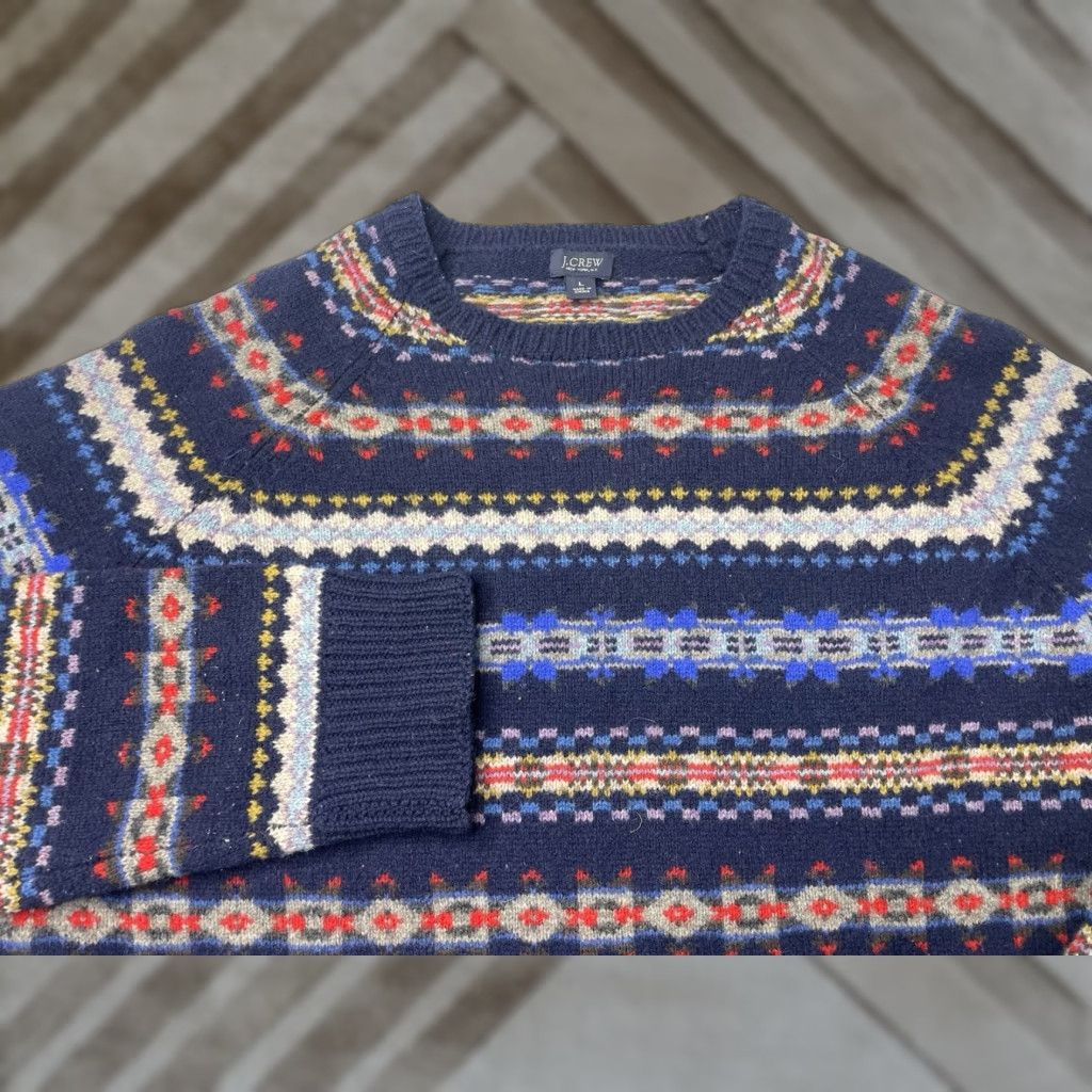 J.Crew J. Crew Men’s Navy Fair Isle Wool Knit Sweater Pullover L Casual Holiday Outdoor All Seasons Crew Neck Size US L / EU 52-54 / 3 - 1 Thumbnail