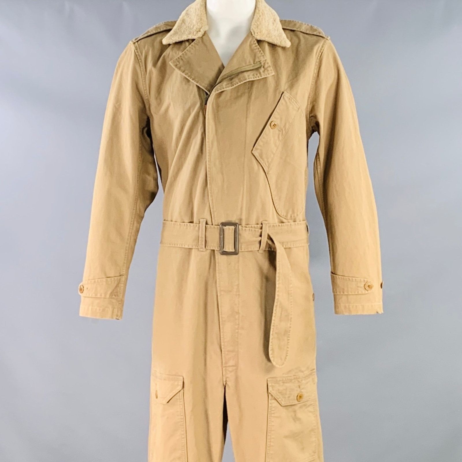 Ralph Lauren Garment Experimental Khaki Cotton Belted Military Jumpsuit Size 38" / US 16 / IT 52 - 1 Thumbnail