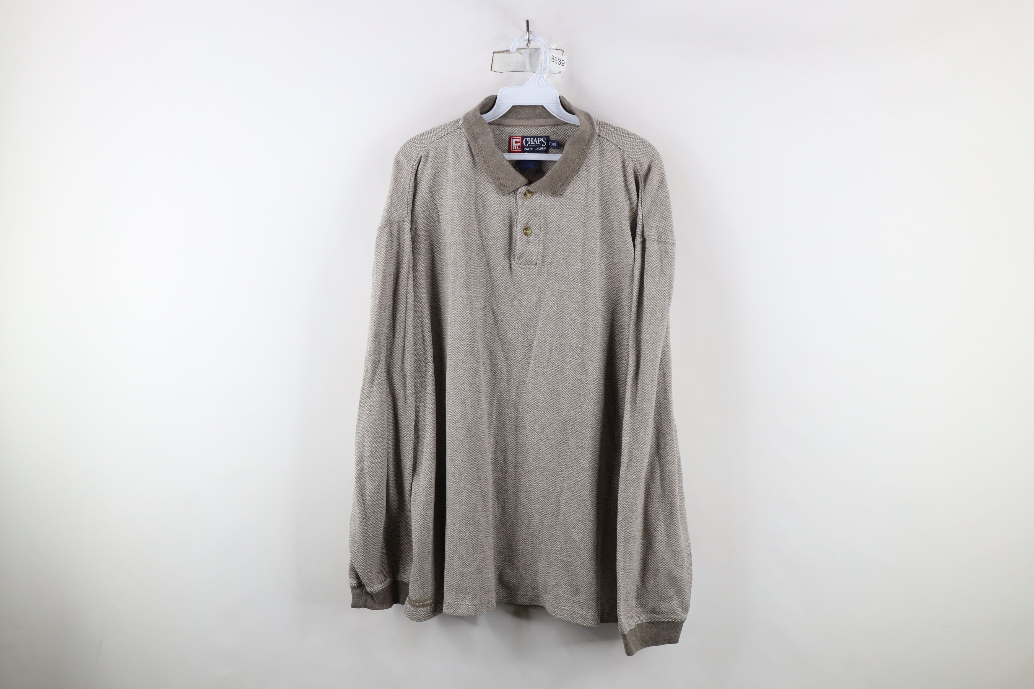 Ralph Lauren × Vintage Vintage 90s Chaps Ralph Lauren Herringbone Long Sleeve Polo Size US XL / EU 56 / 4 - 1 Thumbnail