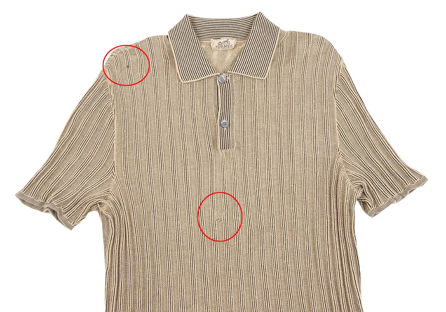 Hermes Cotton Stripe Knit Polo Shirt in Beige and Black Size US M / EU 48-50 / 2 - 2 Thumbnail