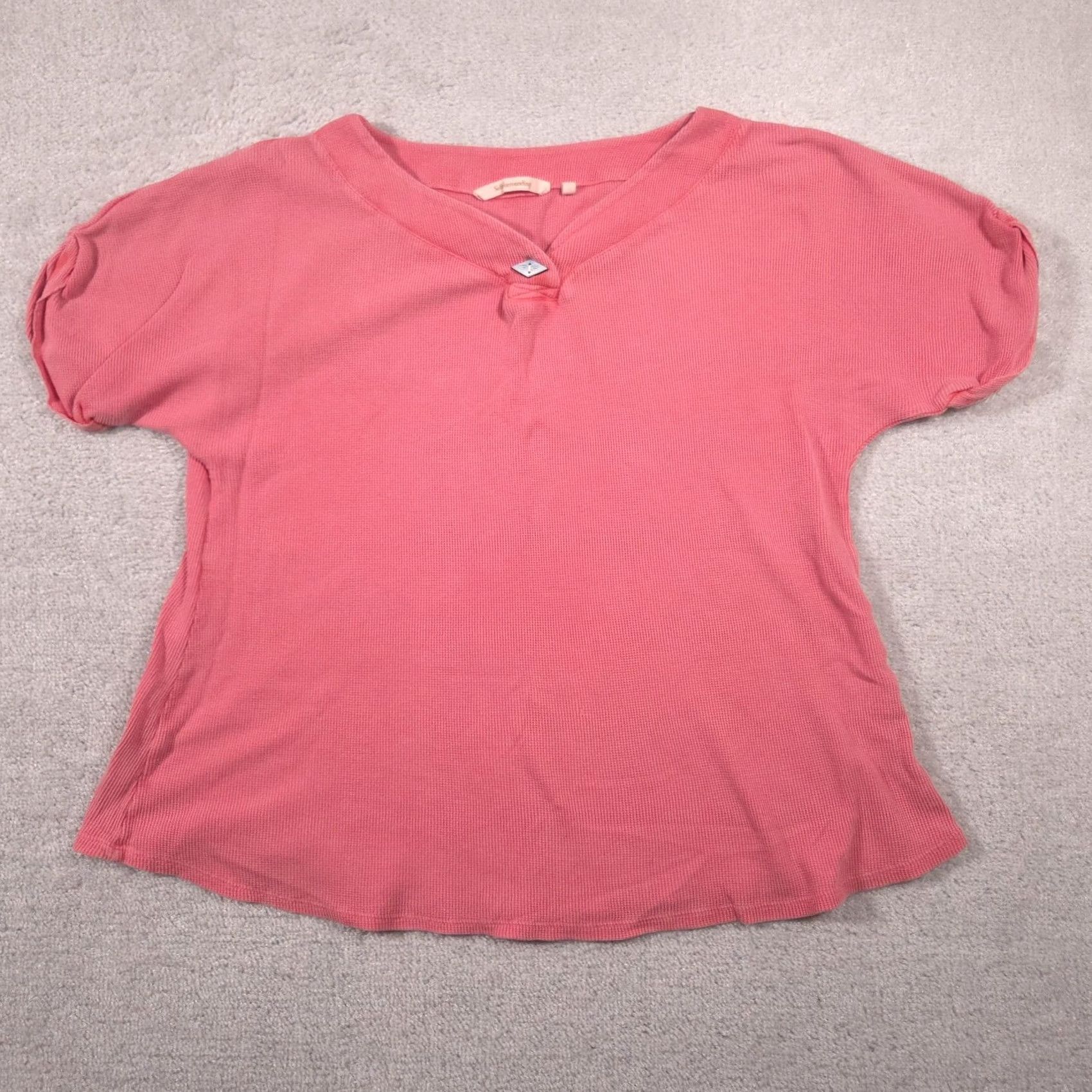 Soft Surroundings Soft Surroundings Shirt Womens L Pink V Neck Short Sleeve Button Knit Top Size L / US 10 / IT 46 - 2 Thumbnail