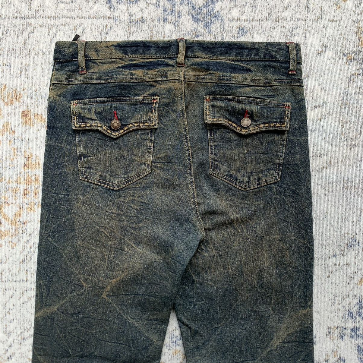 Vintage 2000s Japanese Brand Mud Wash Distressed Flared Jeans Size US 32 / EU 48 - 6 Thumbnail