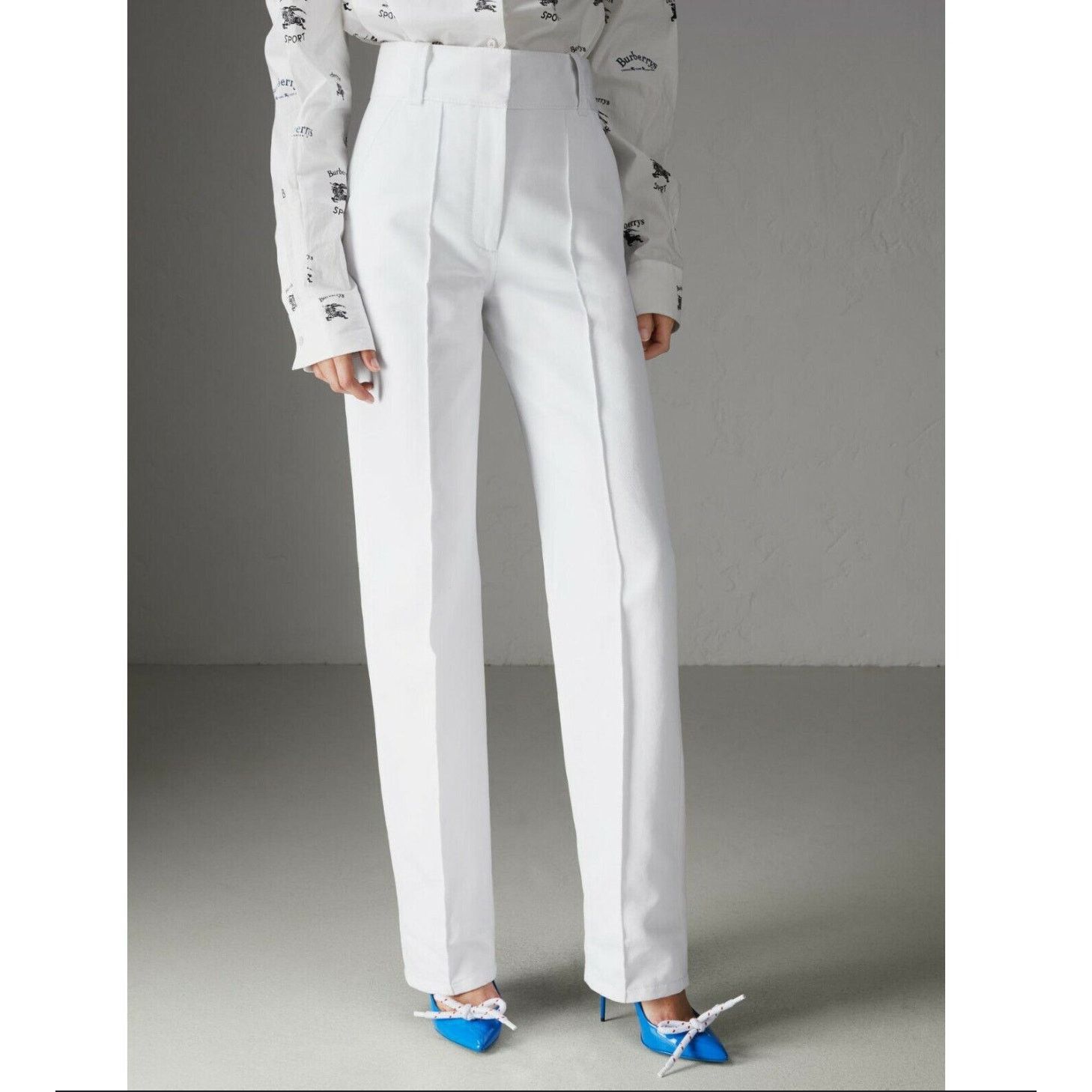 Burberry Skerton Front Pleat Cotton High Waist Pants Flaw 2